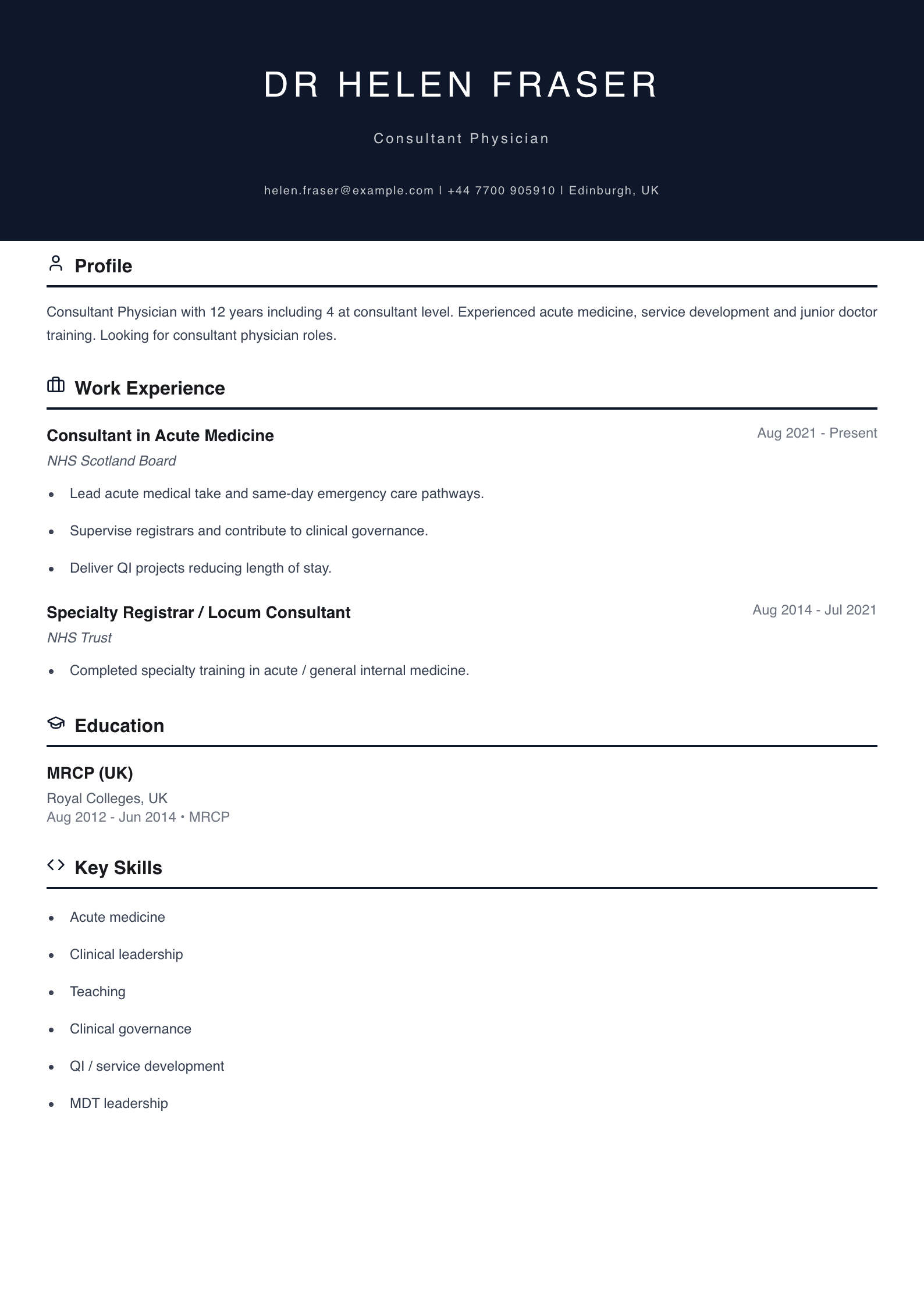 free medical cv template consultant physician
