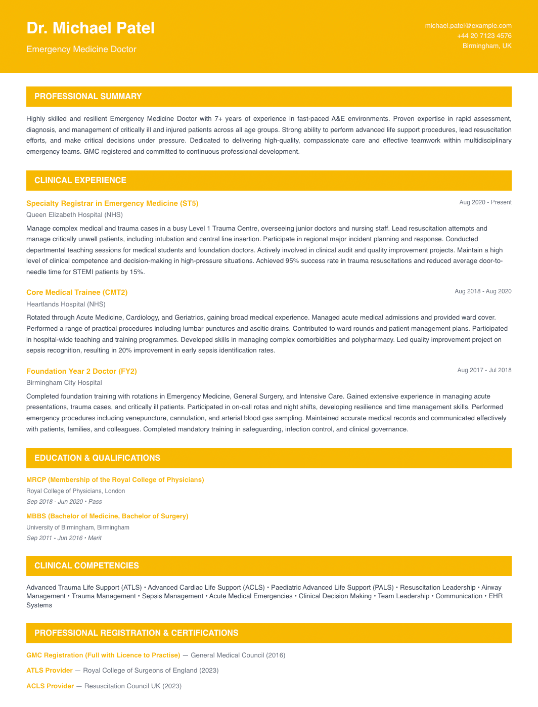 free medical cv template emergency medicine