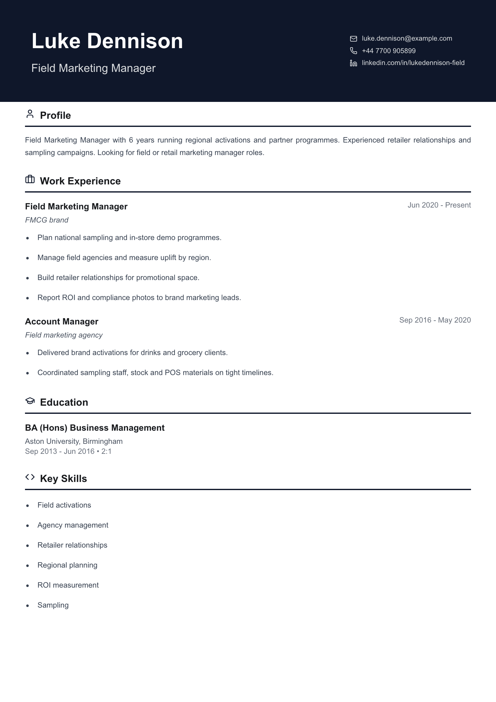 field marketing manager cv template