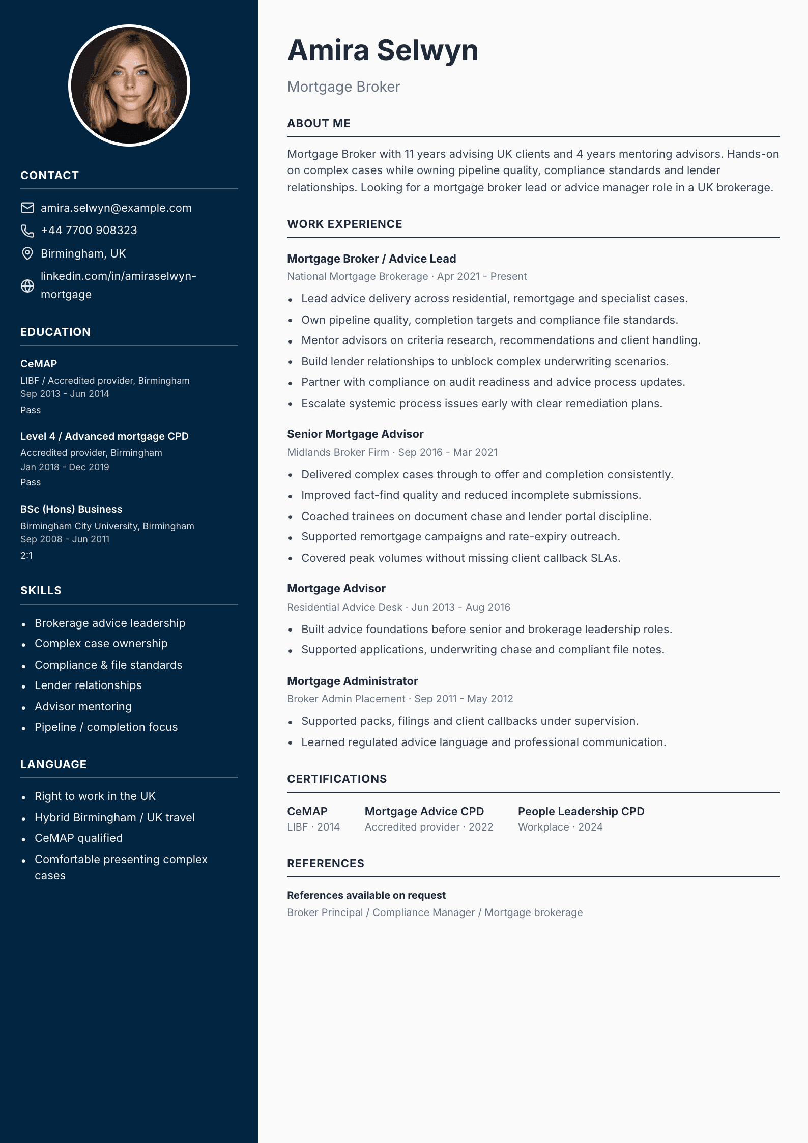 Mortgage broker CV template