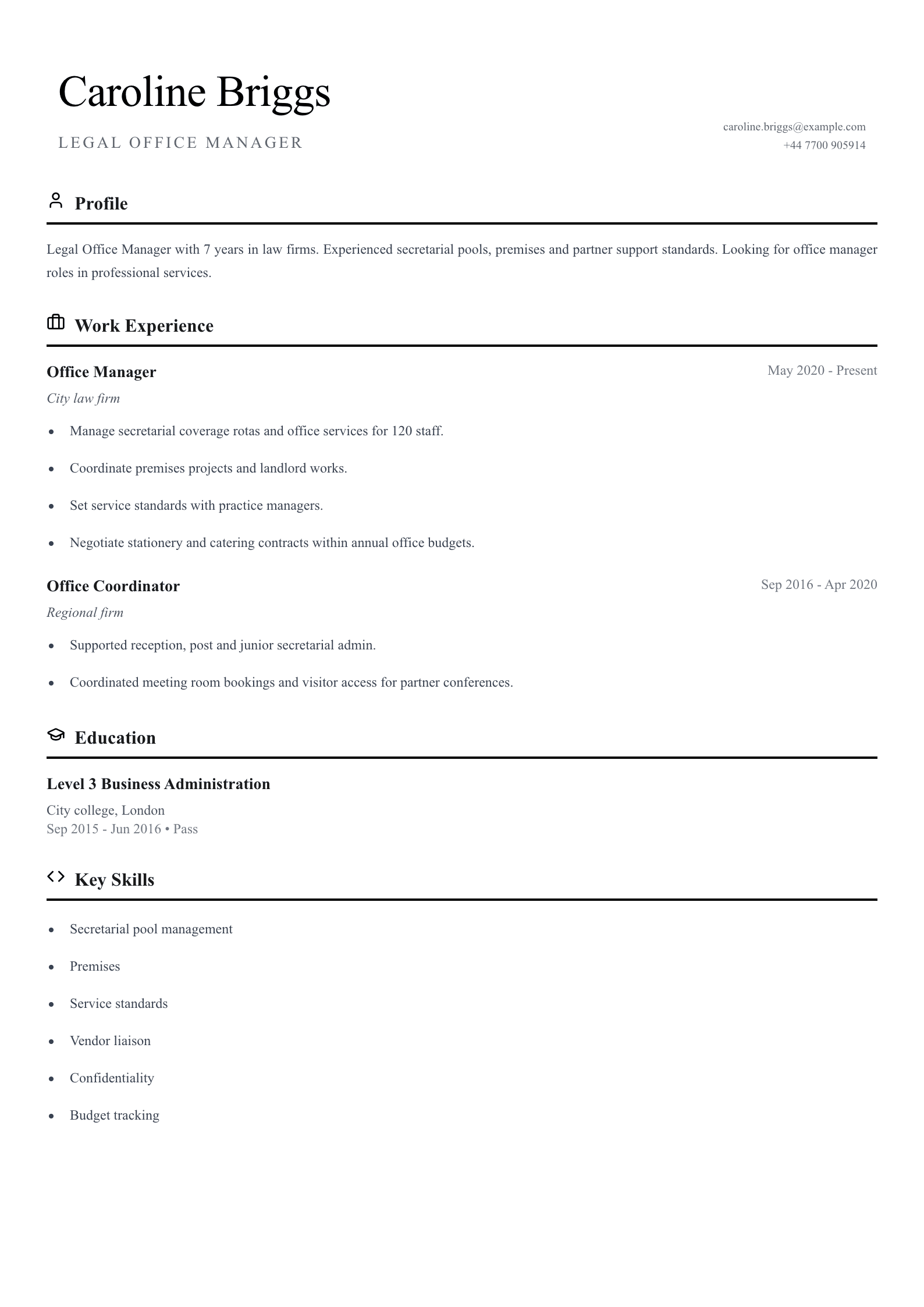 legal office manager cv template