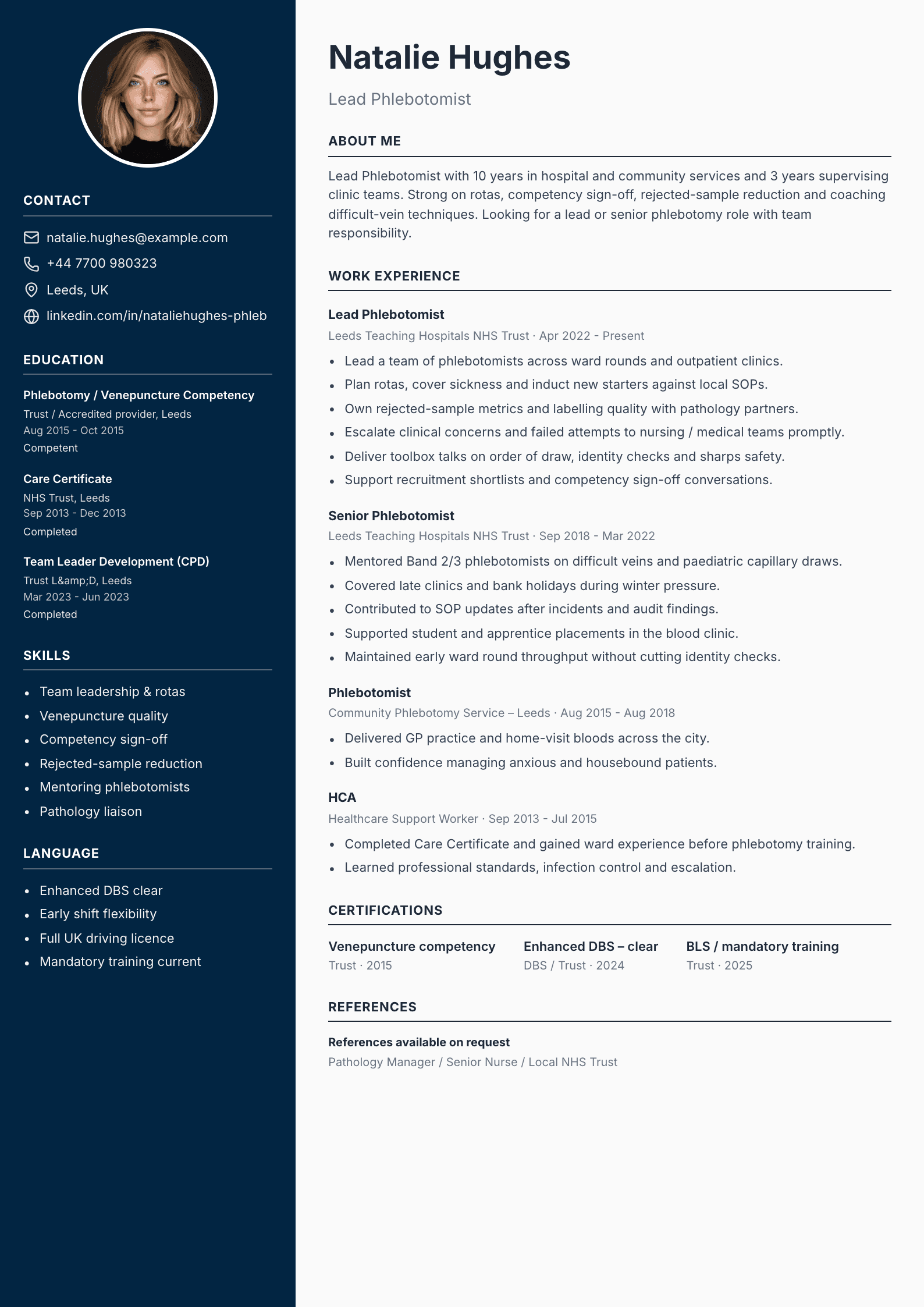 Lead phlebotomist CV template