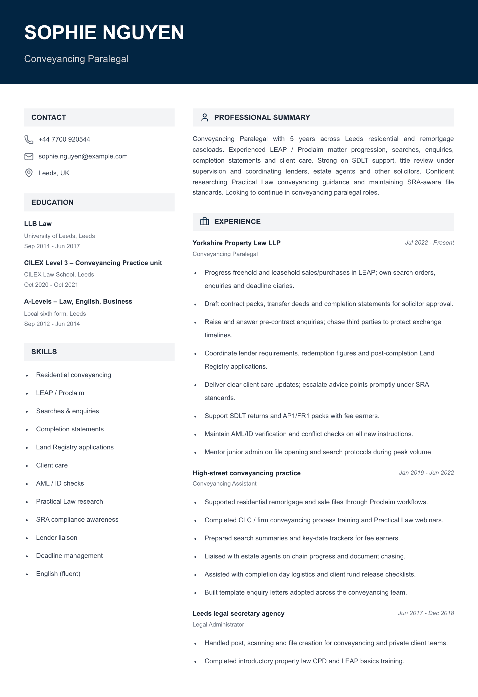 Conveyancing paralegal CV template