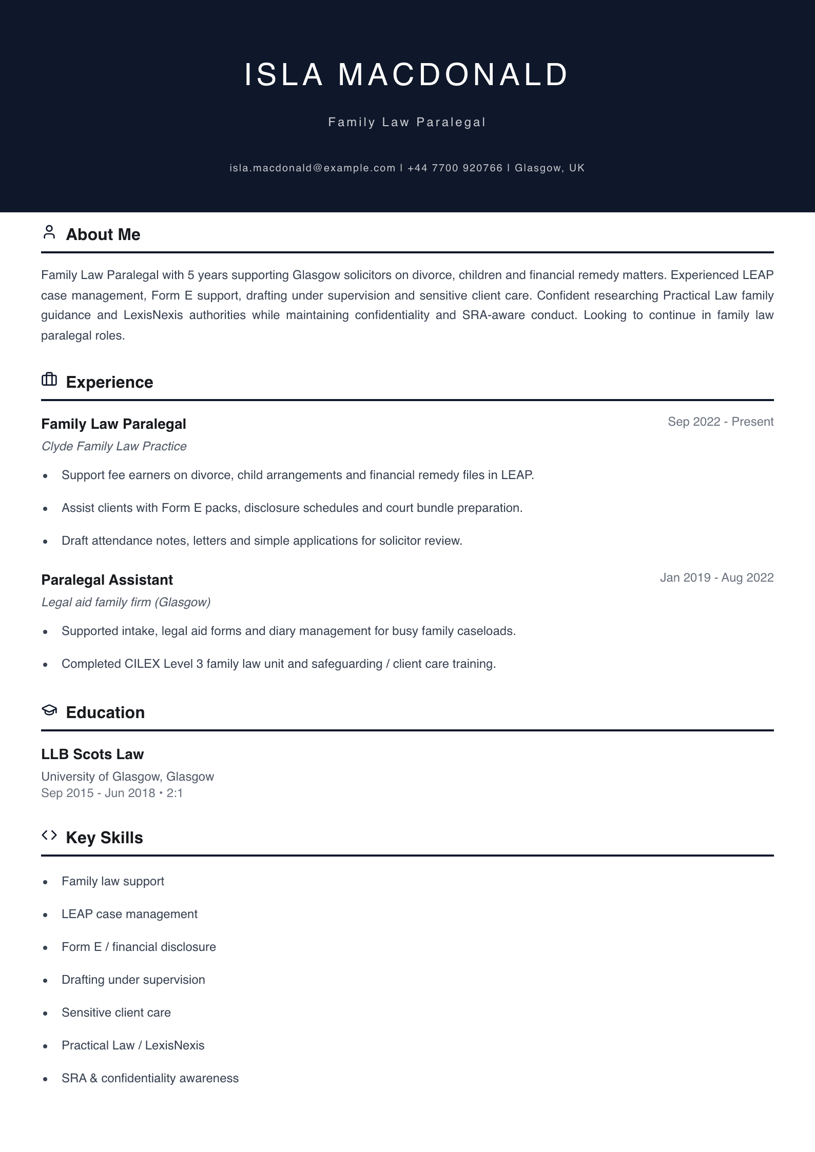 family law paralegal cv template