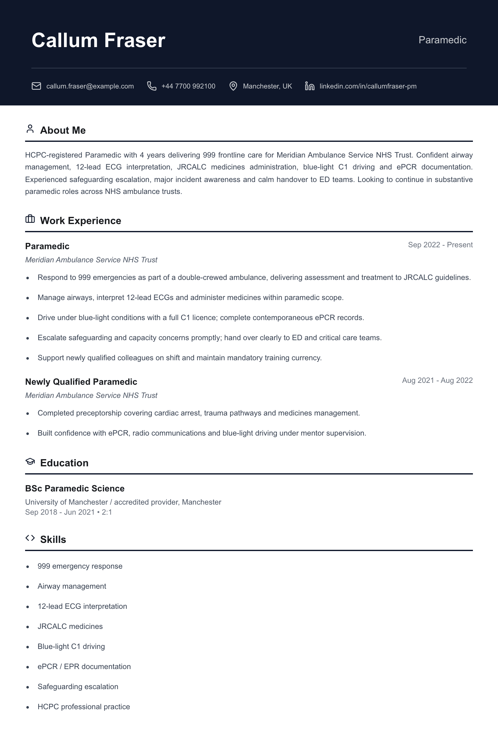 Paramedic CV template
