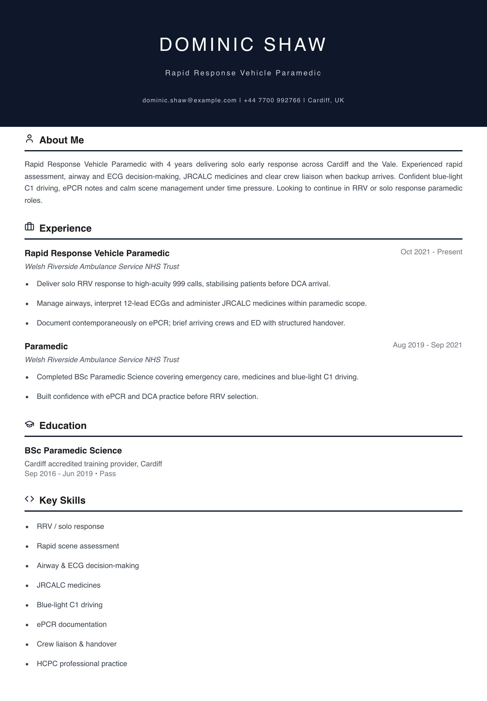 rapid response vehicle paramedic cv template