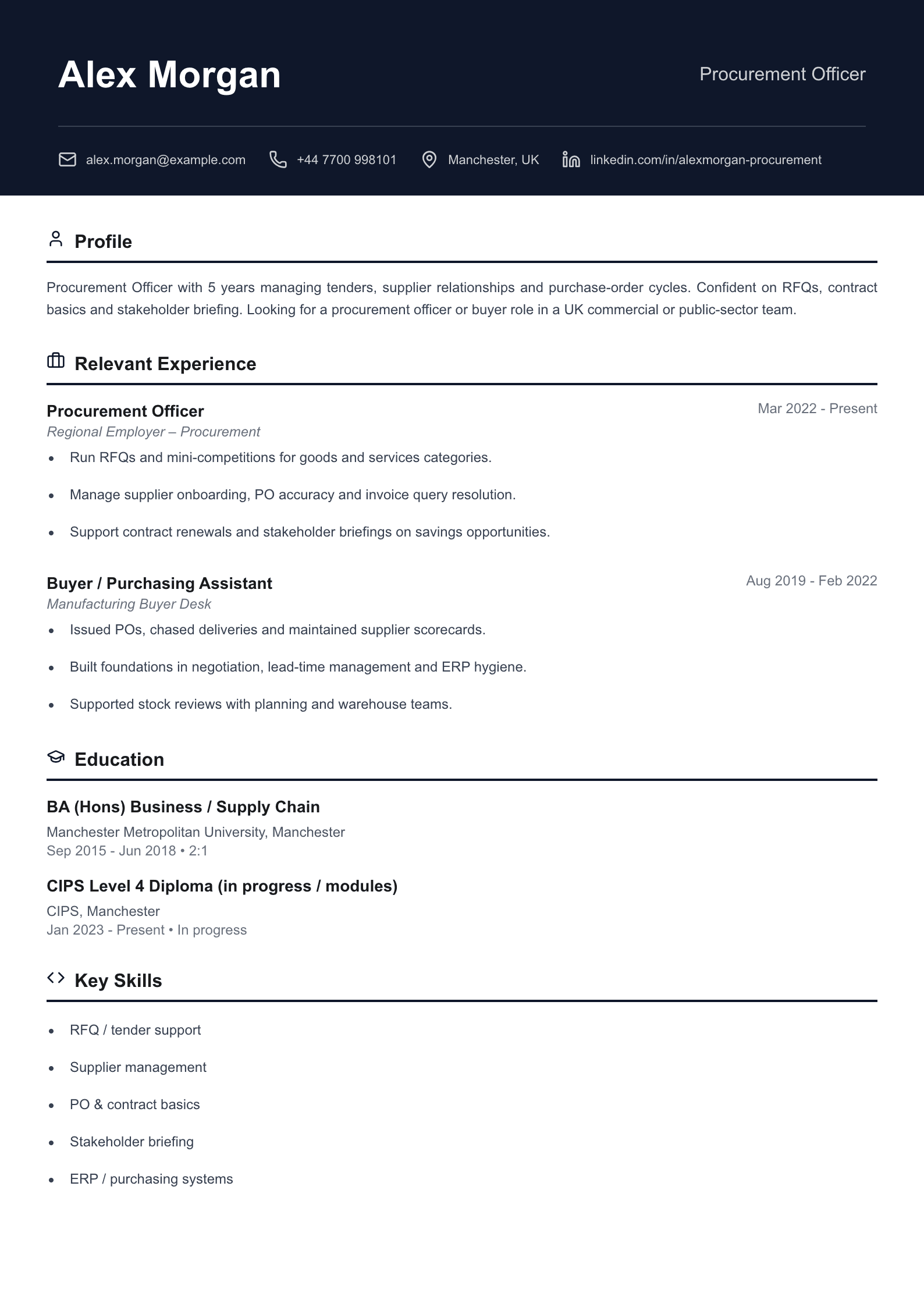Procurement officer CV template
