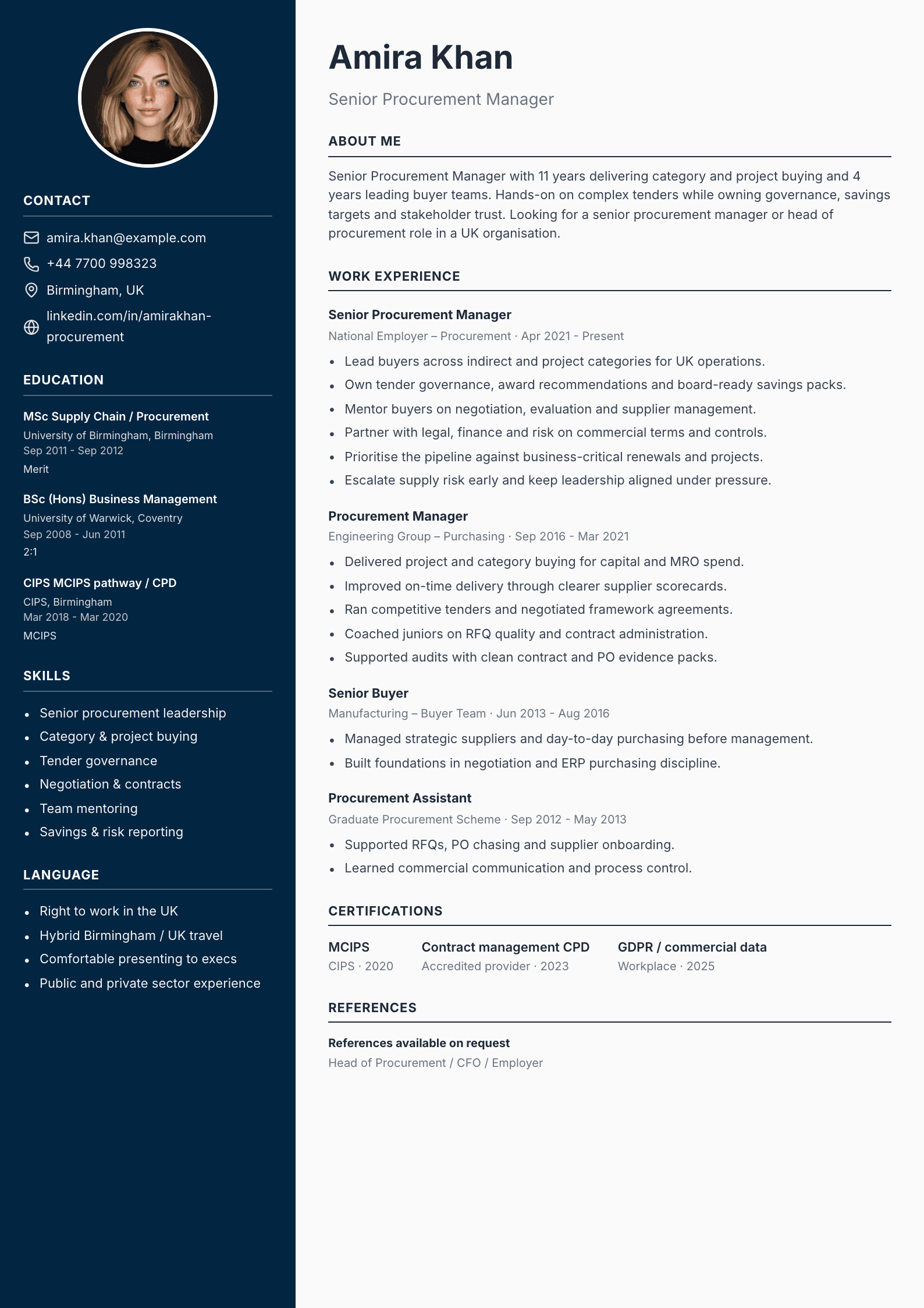 Senior procurement manager CV template