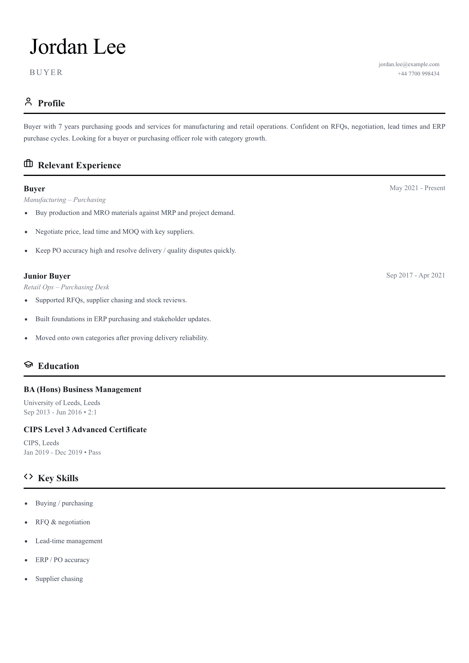 Buyer CV template