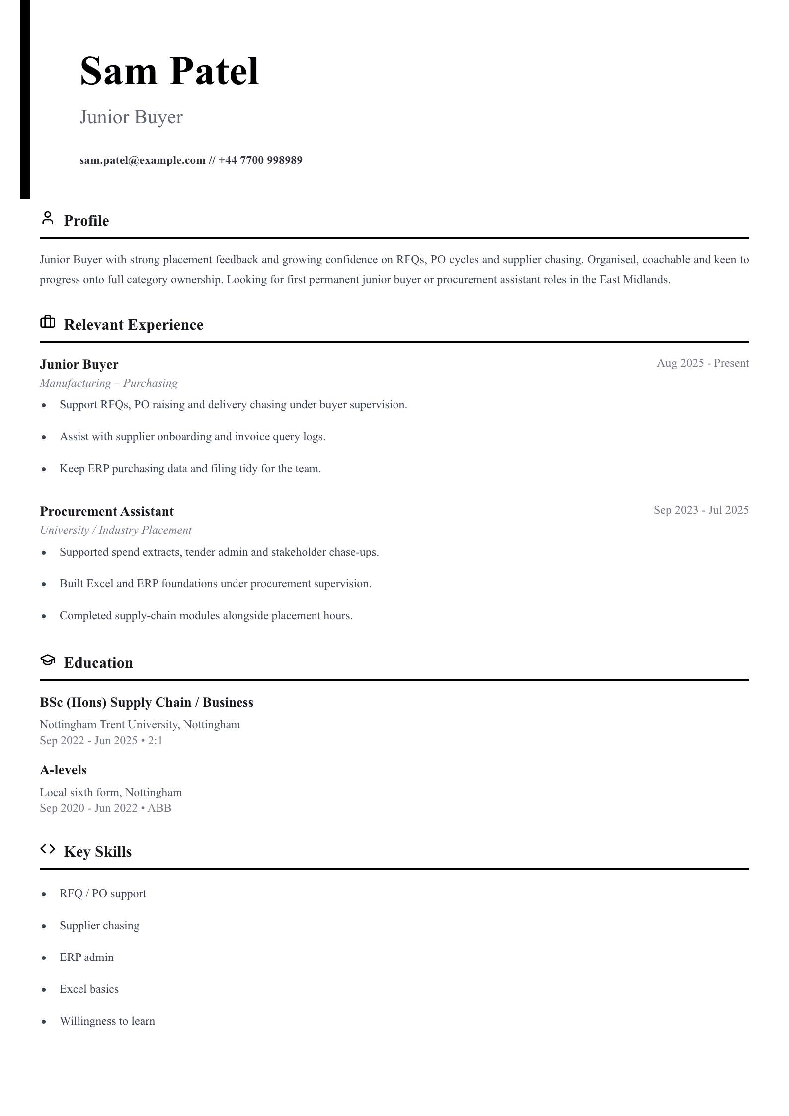 junior buyer CV template