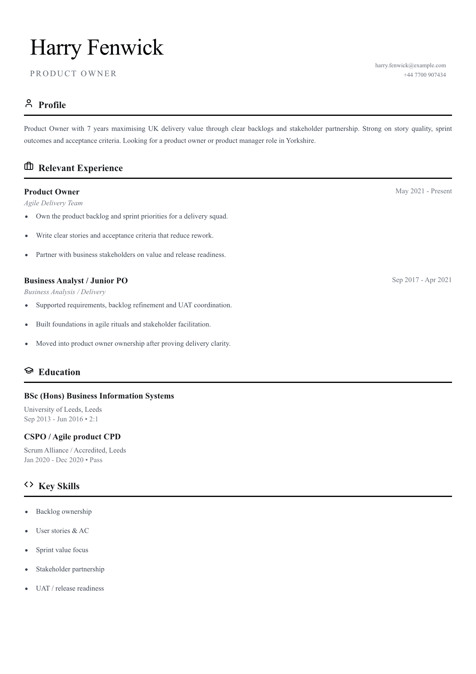 Product owner CV template