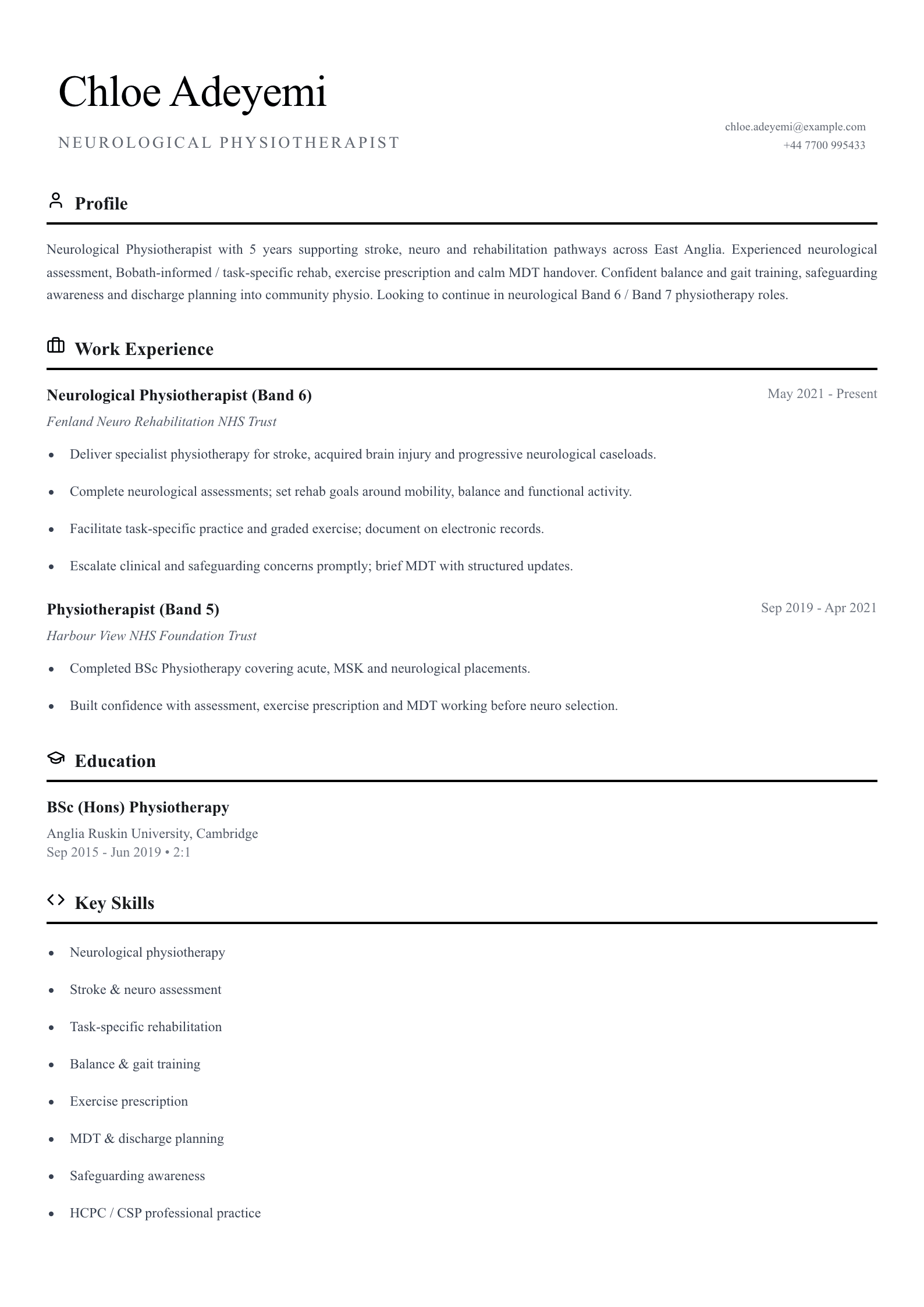 neurological physiotherapist cv template