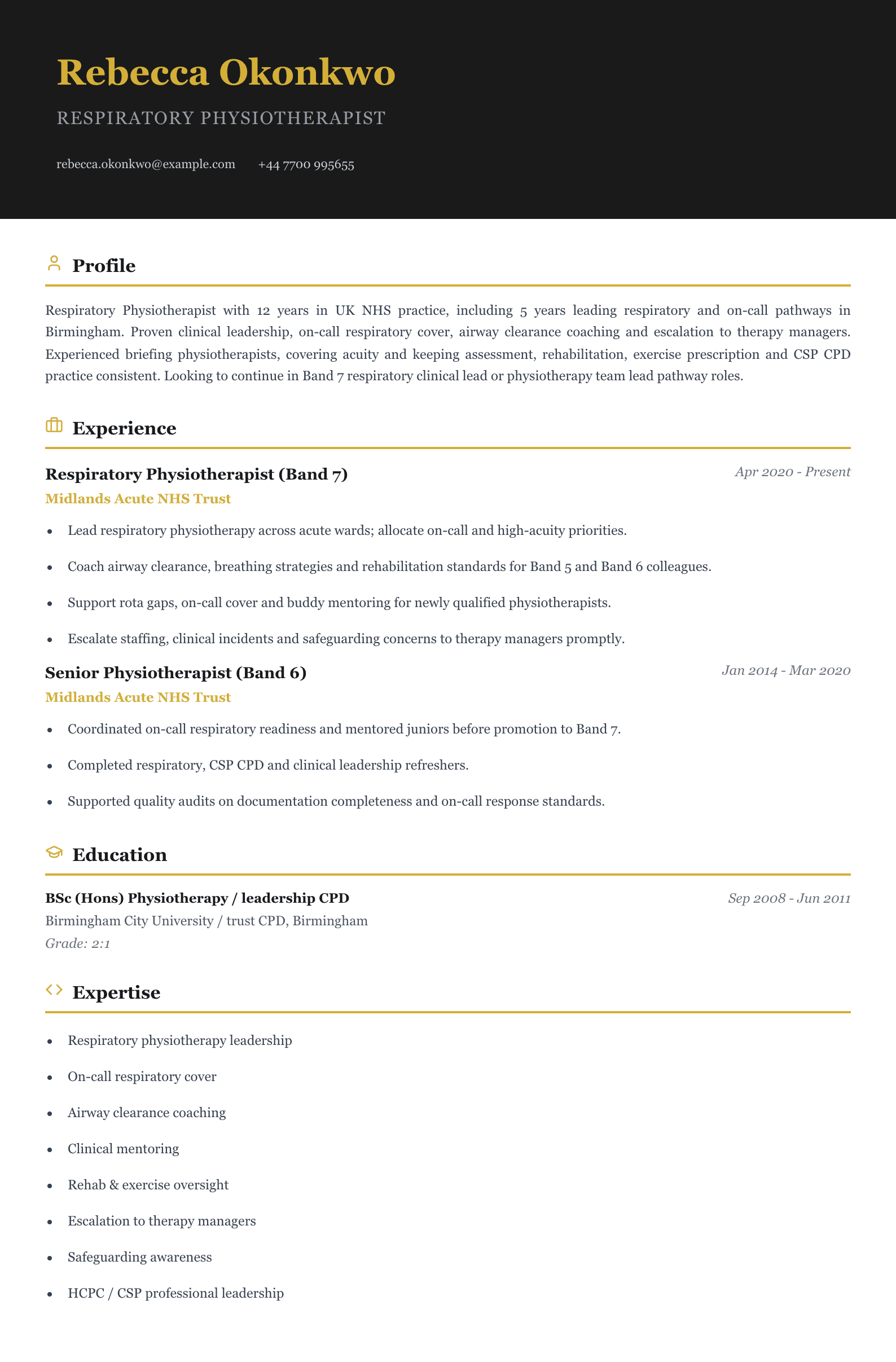respiratory physiotherapist cv template