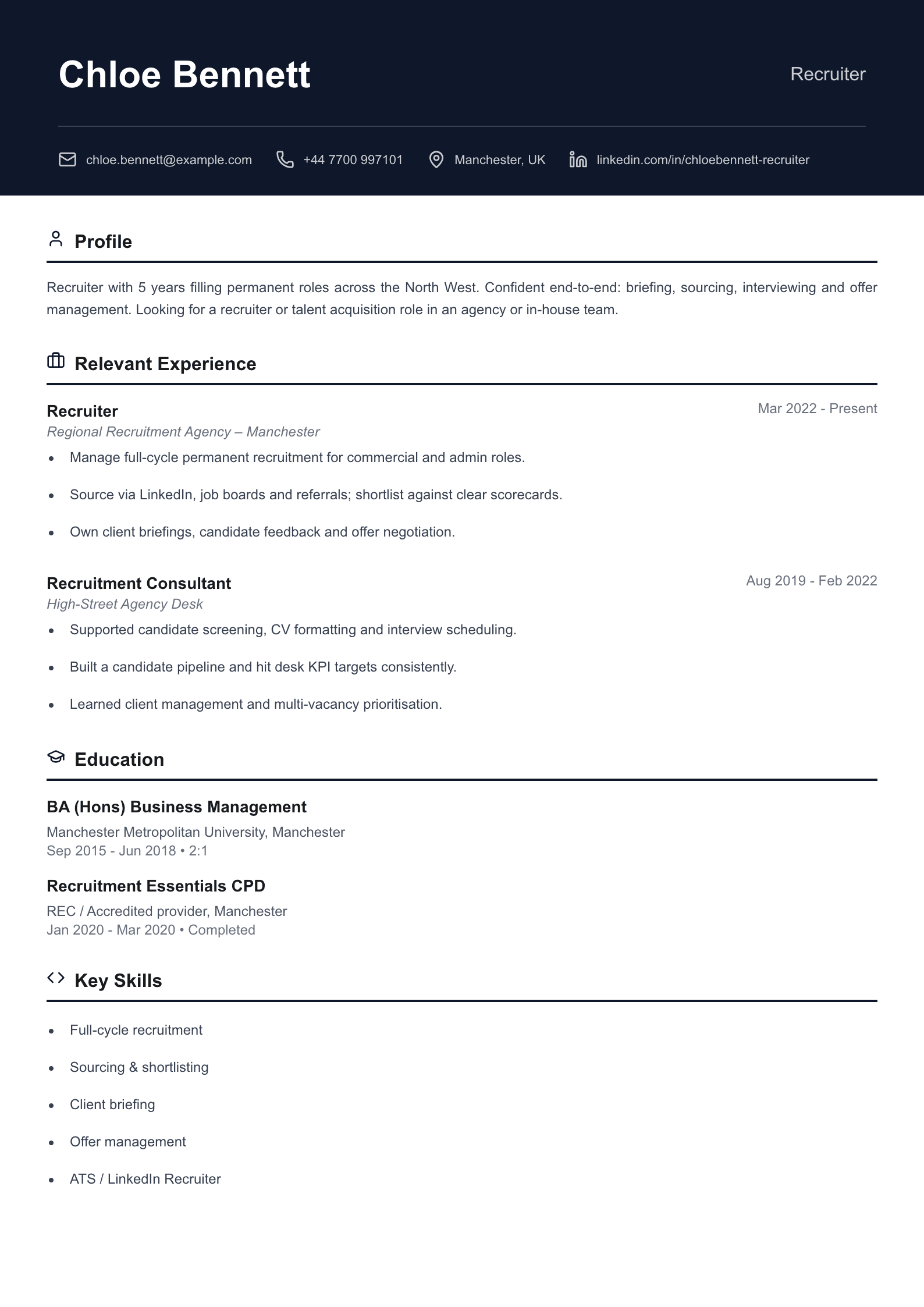 Recruiter CV template