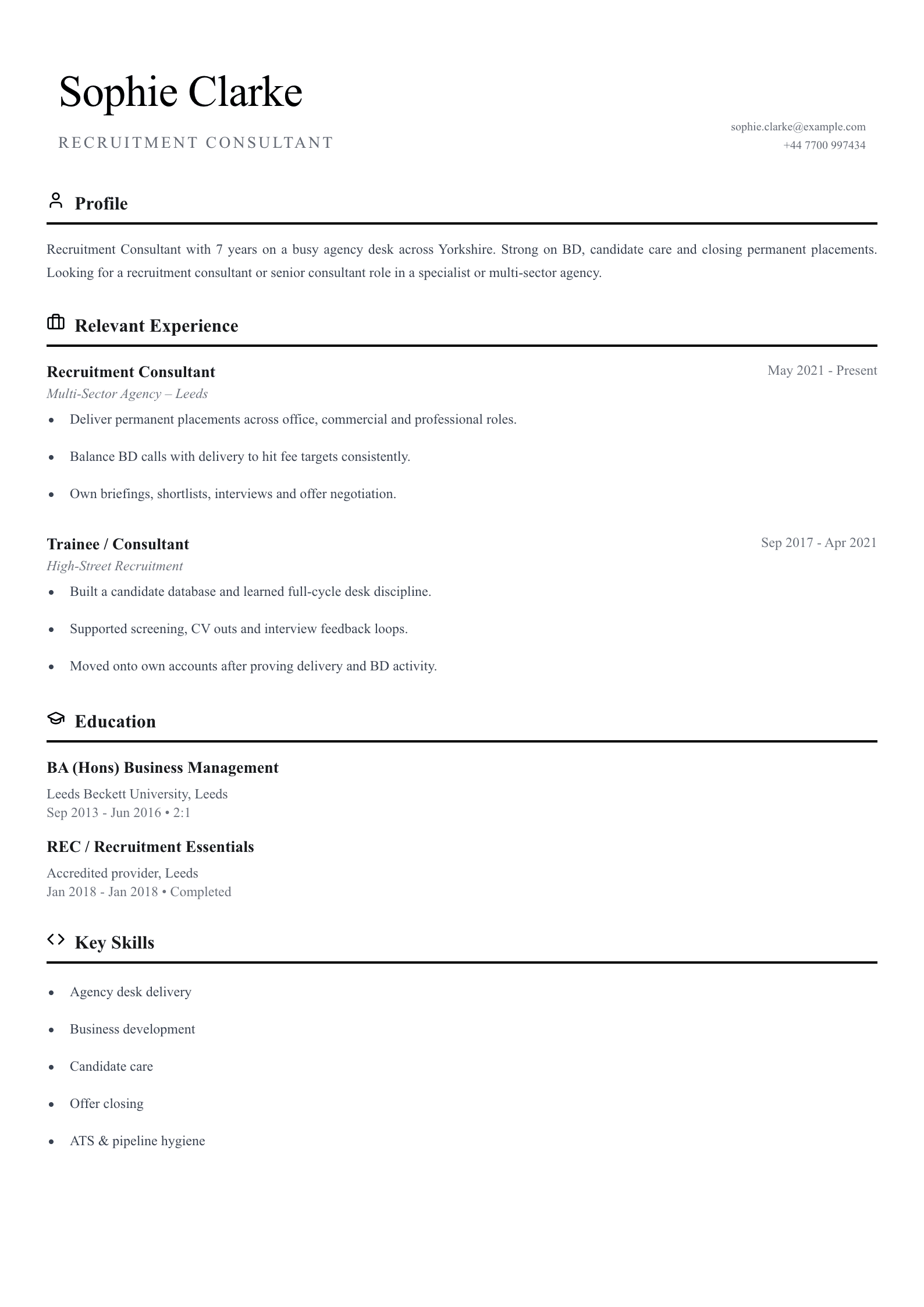 Recruitment consultant CV template