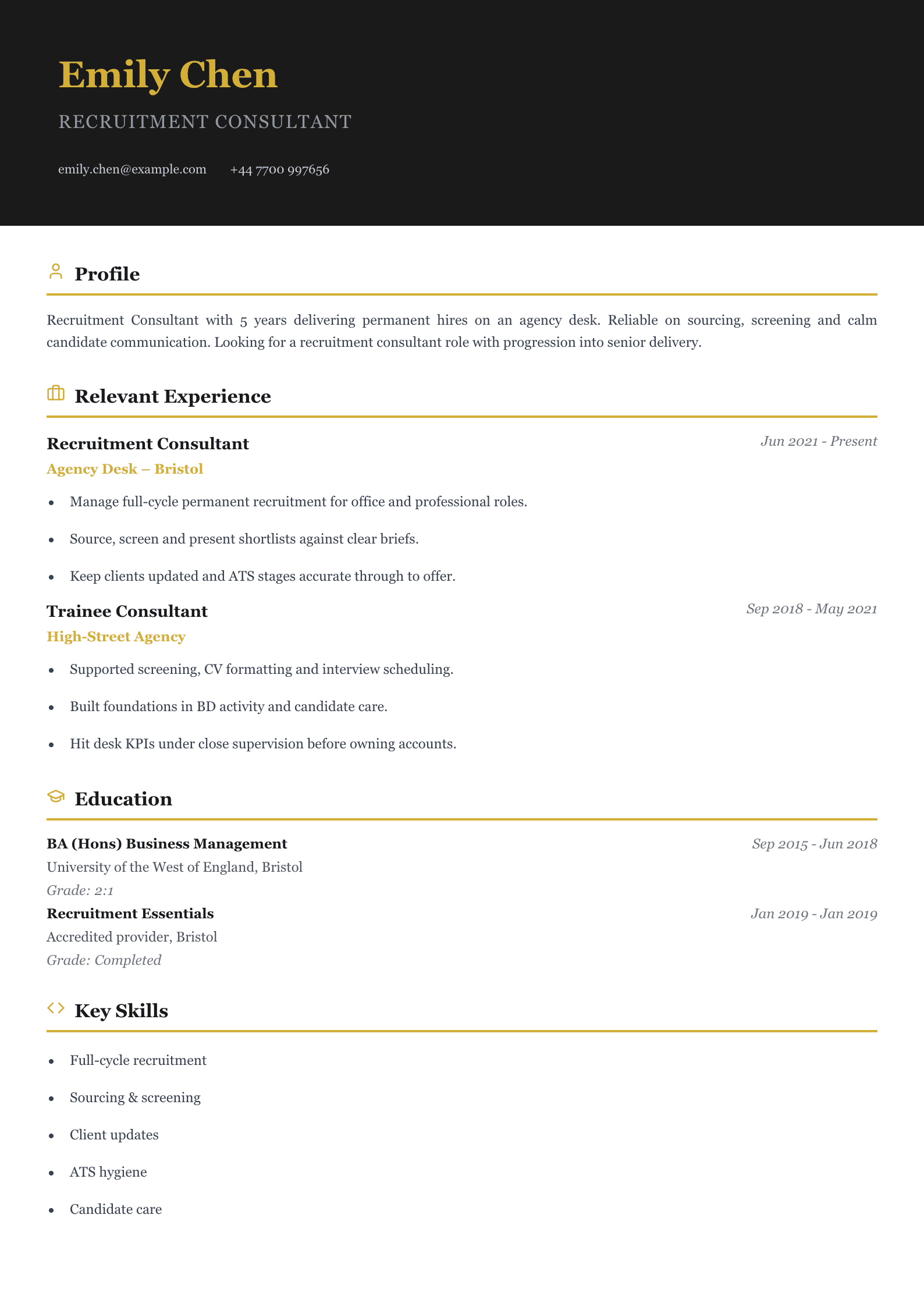 recruitment consultant CV template lean
