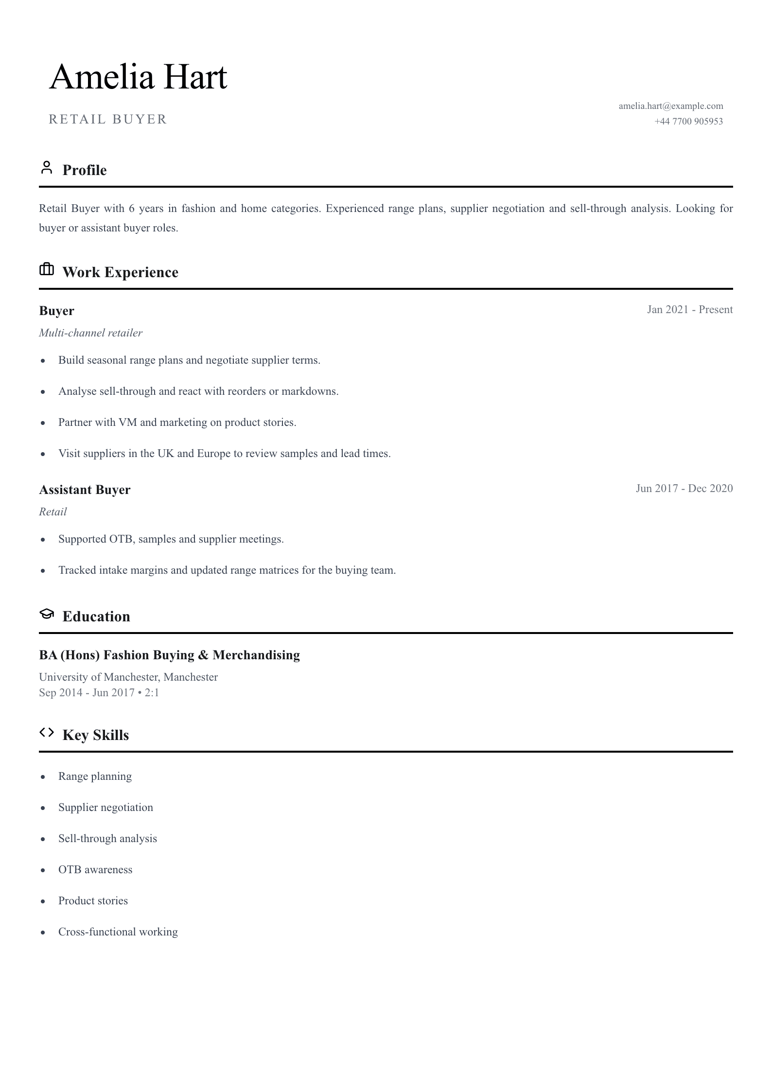 retail buyer cv template