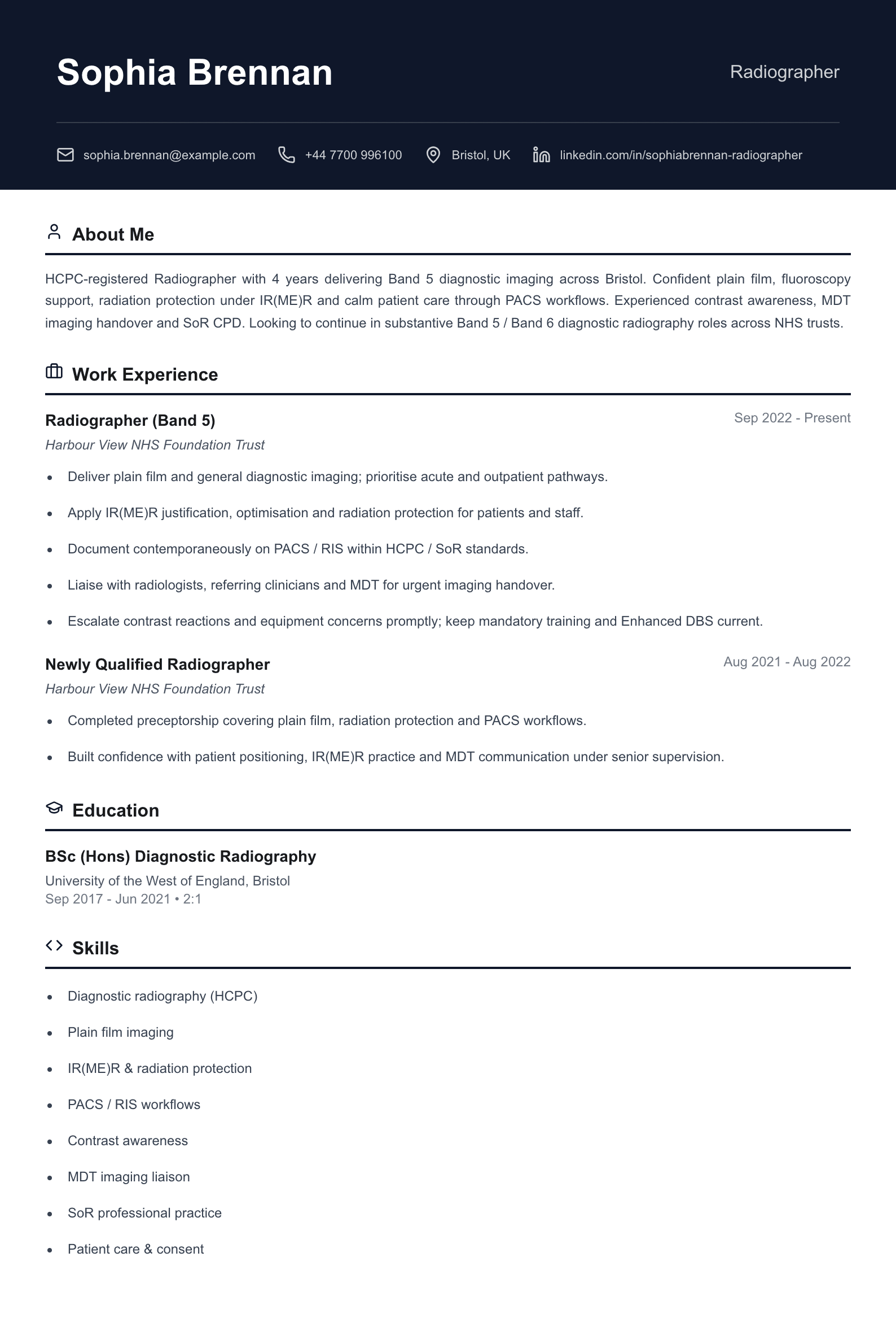 radiographer cv template