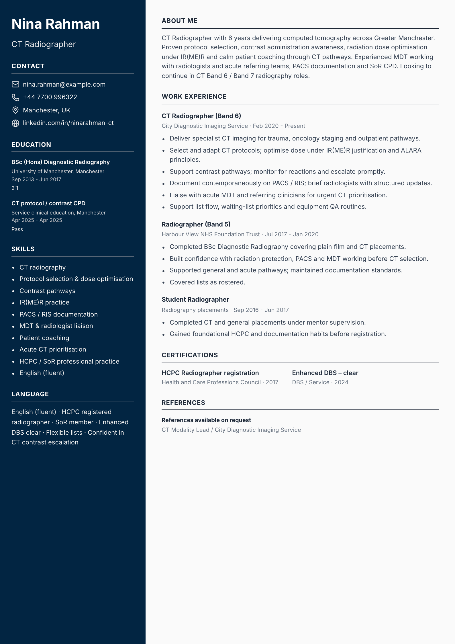 ct radiographer cv template