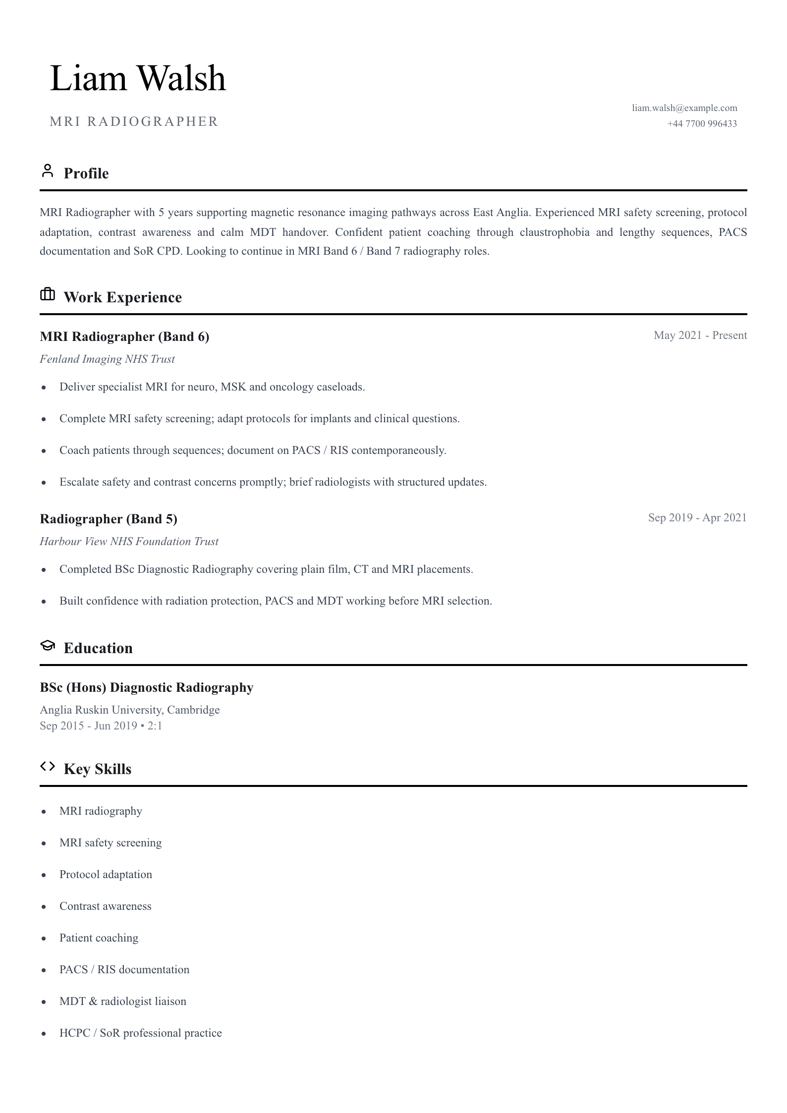 mri radiographer cv template