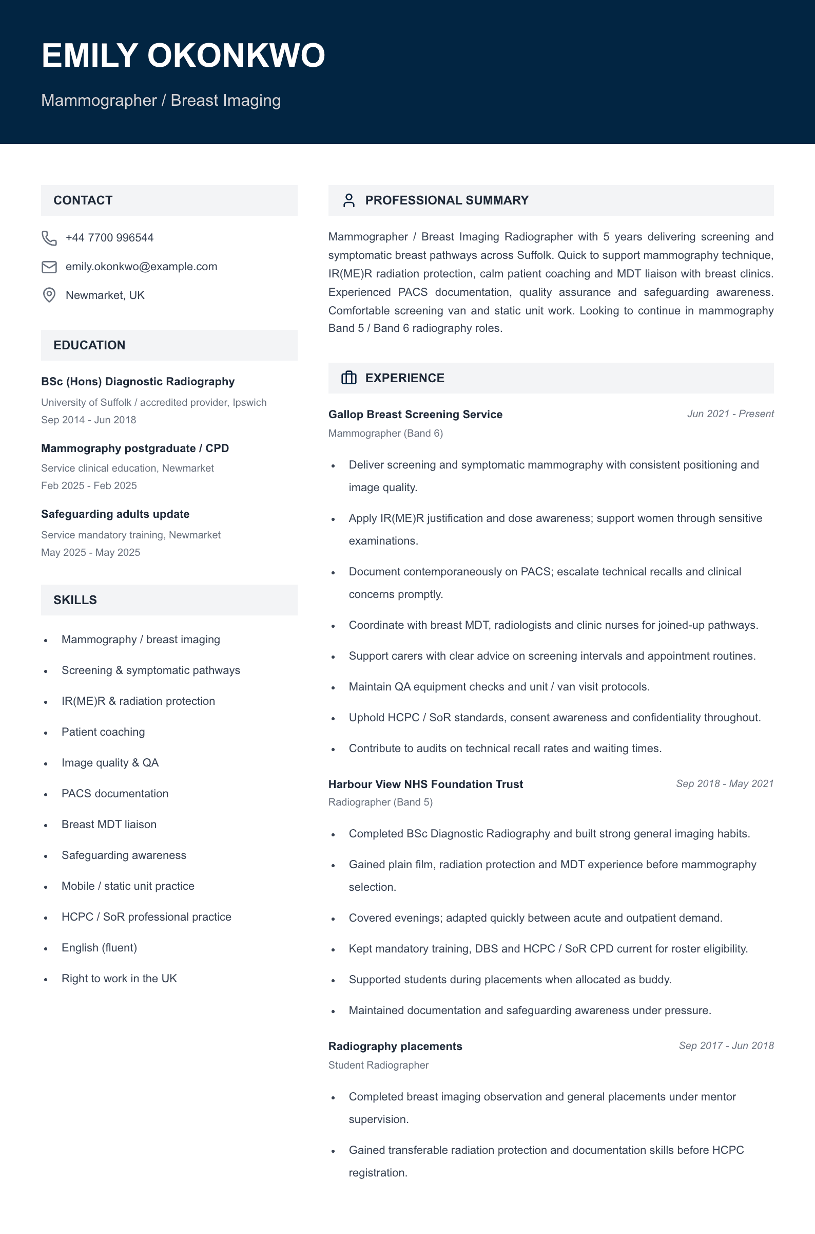 mammographer breast imaging cv template