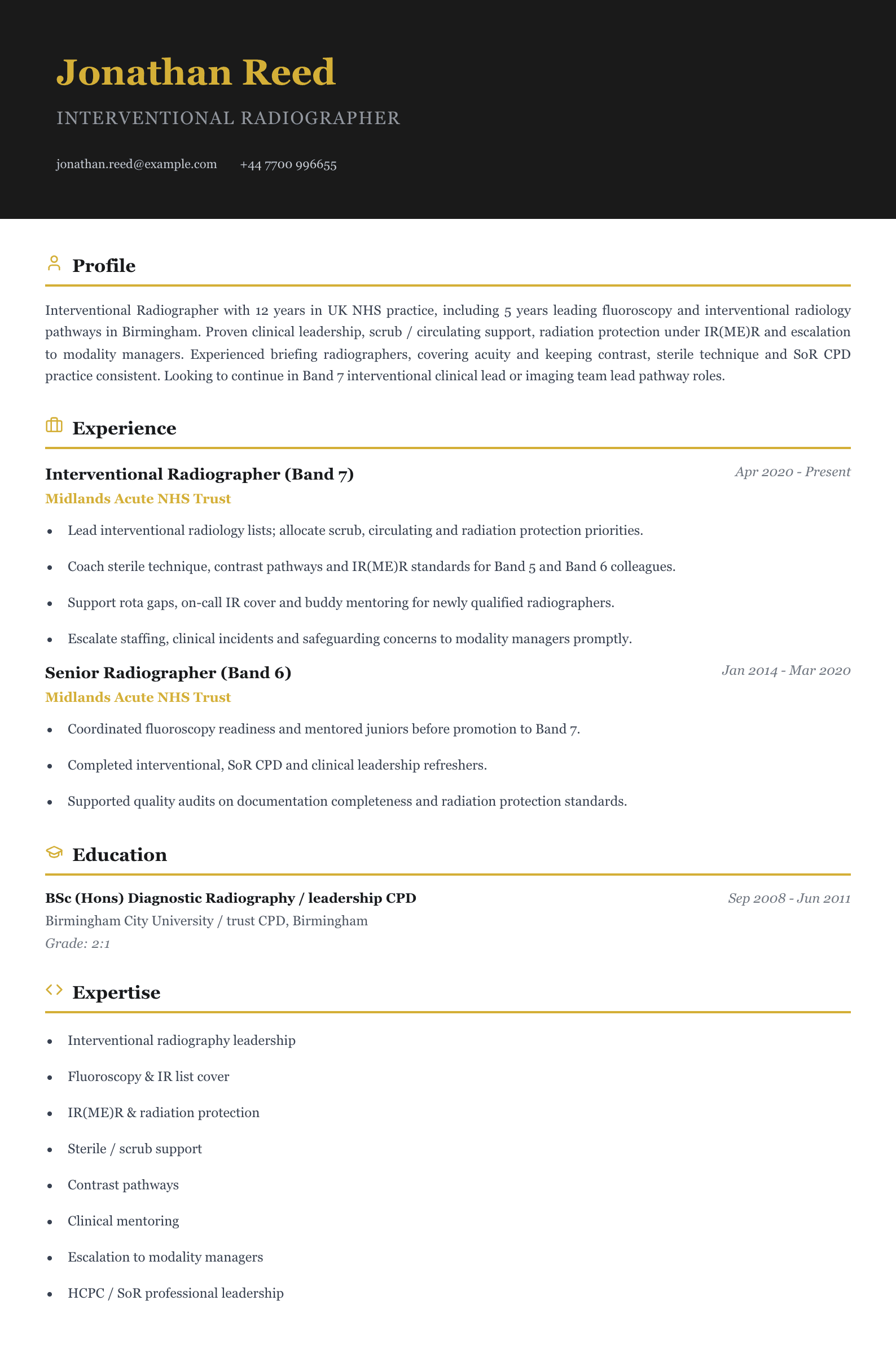 interventional radiographer cv template