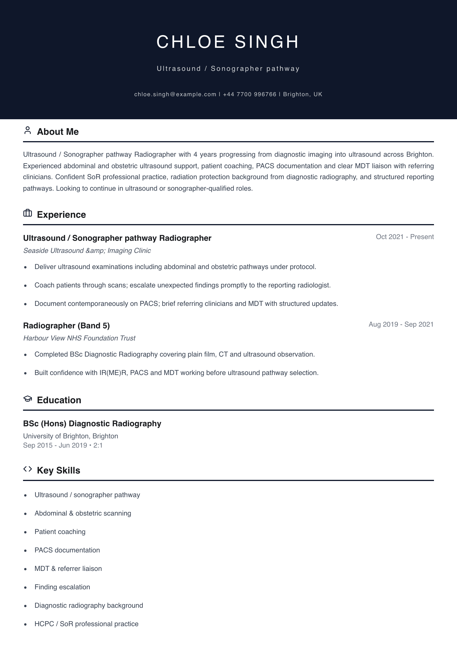 ultrasound sonographer pathway radiographer cv template