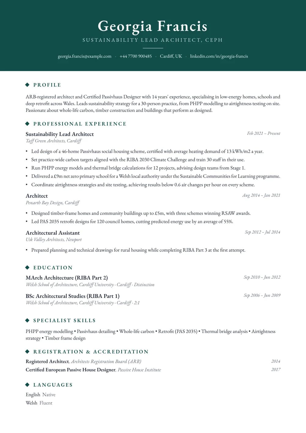passivhaus architect cv template