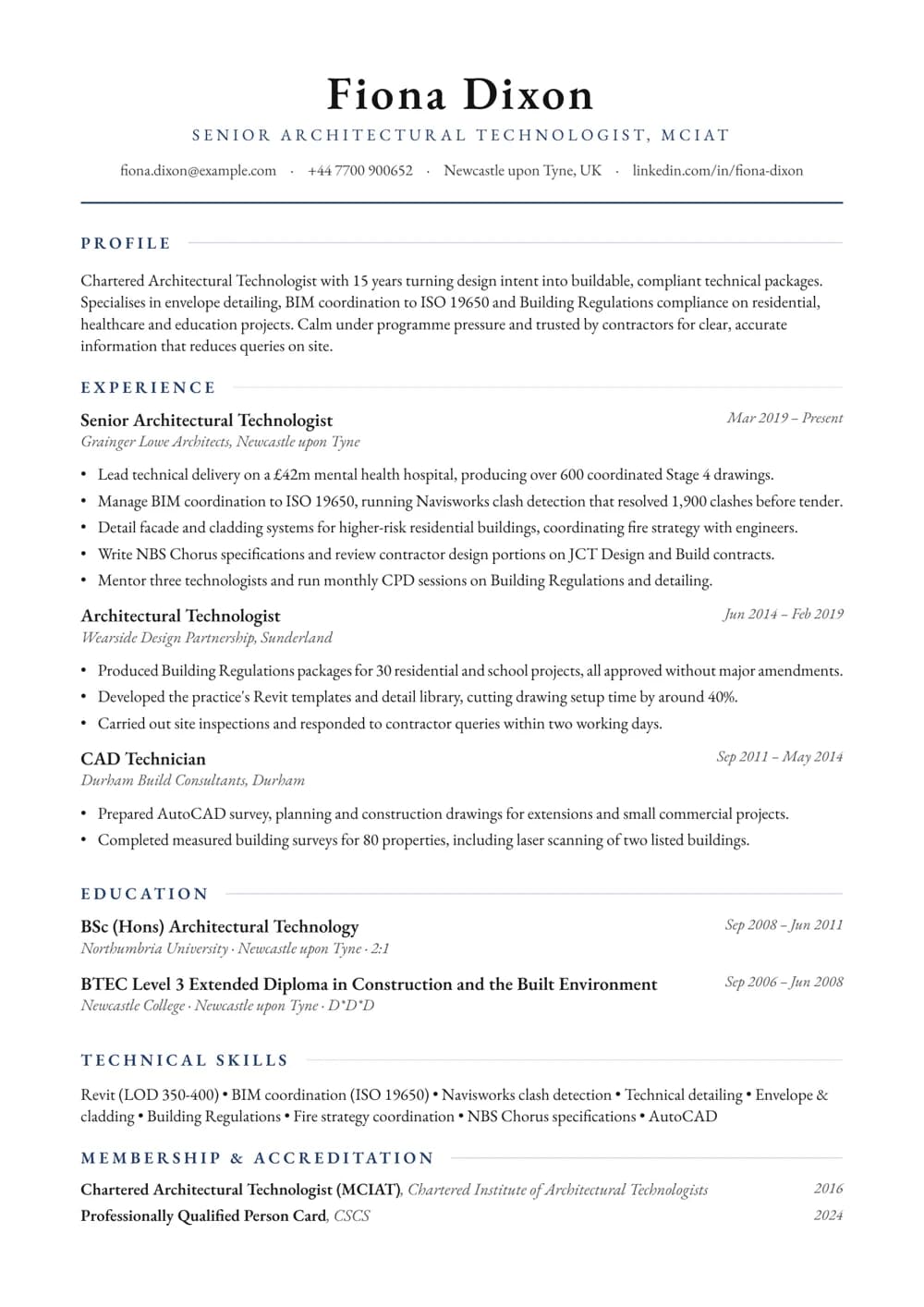 Architectural Technologist CV template