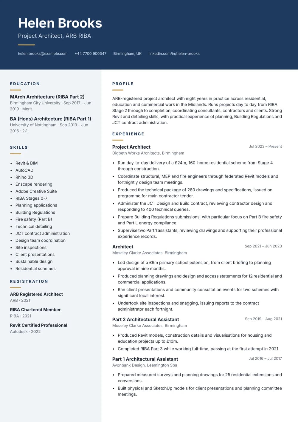 Project Architect CV template