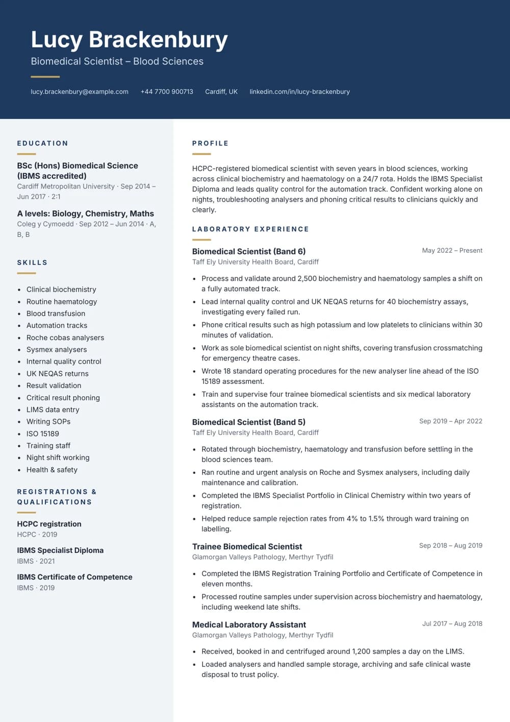 Blood Sciences Biomedical Scientist CV template