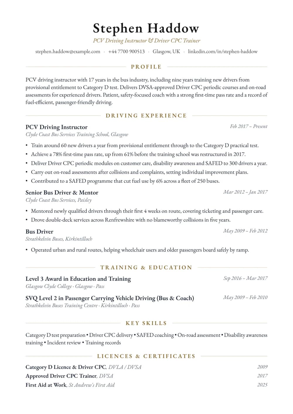 PCV Driving Instructor CV template