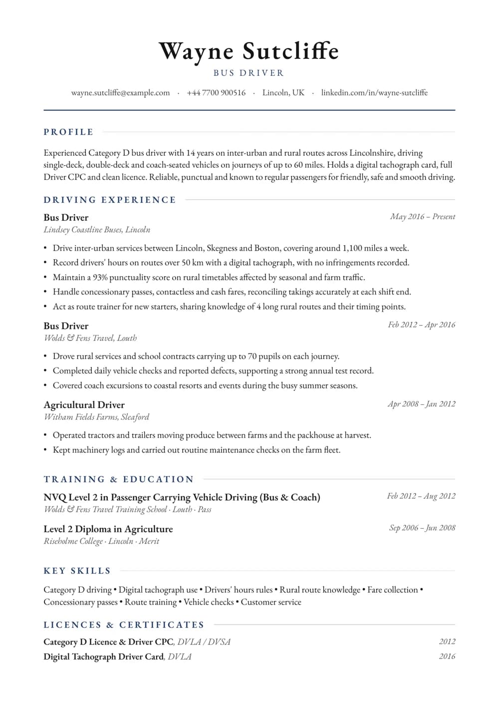Inter-Urban Bus Driver CV template