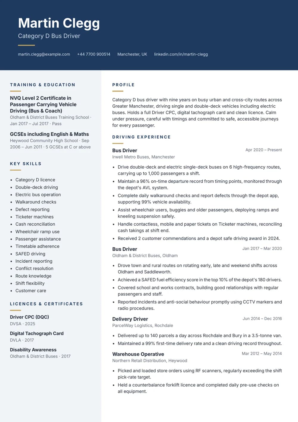 Double-Deck Bus Driver CV template