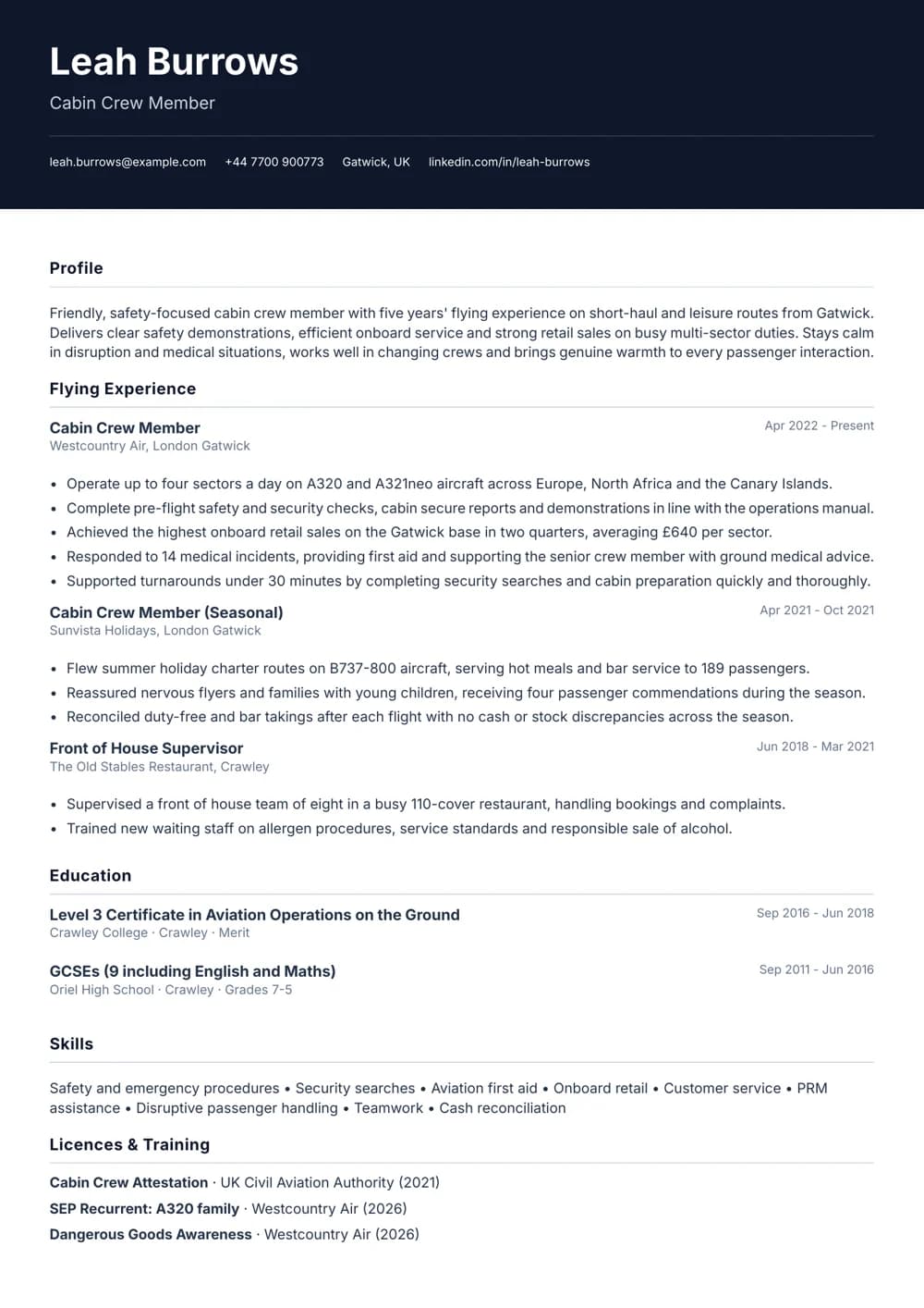 cabin crew cv template
