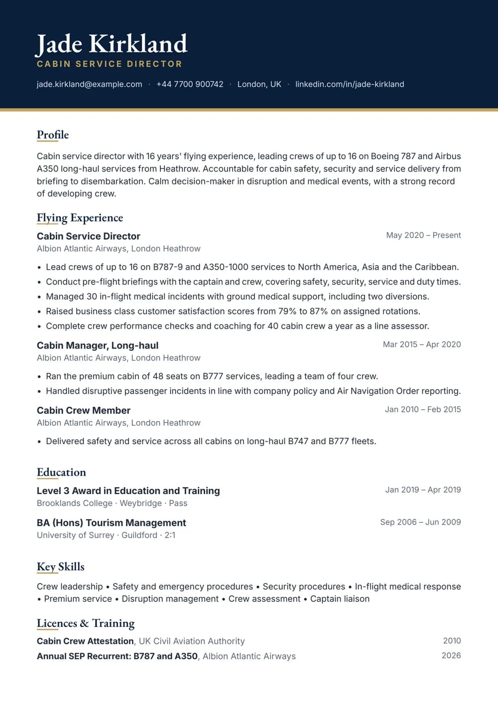 cabin service director cv template