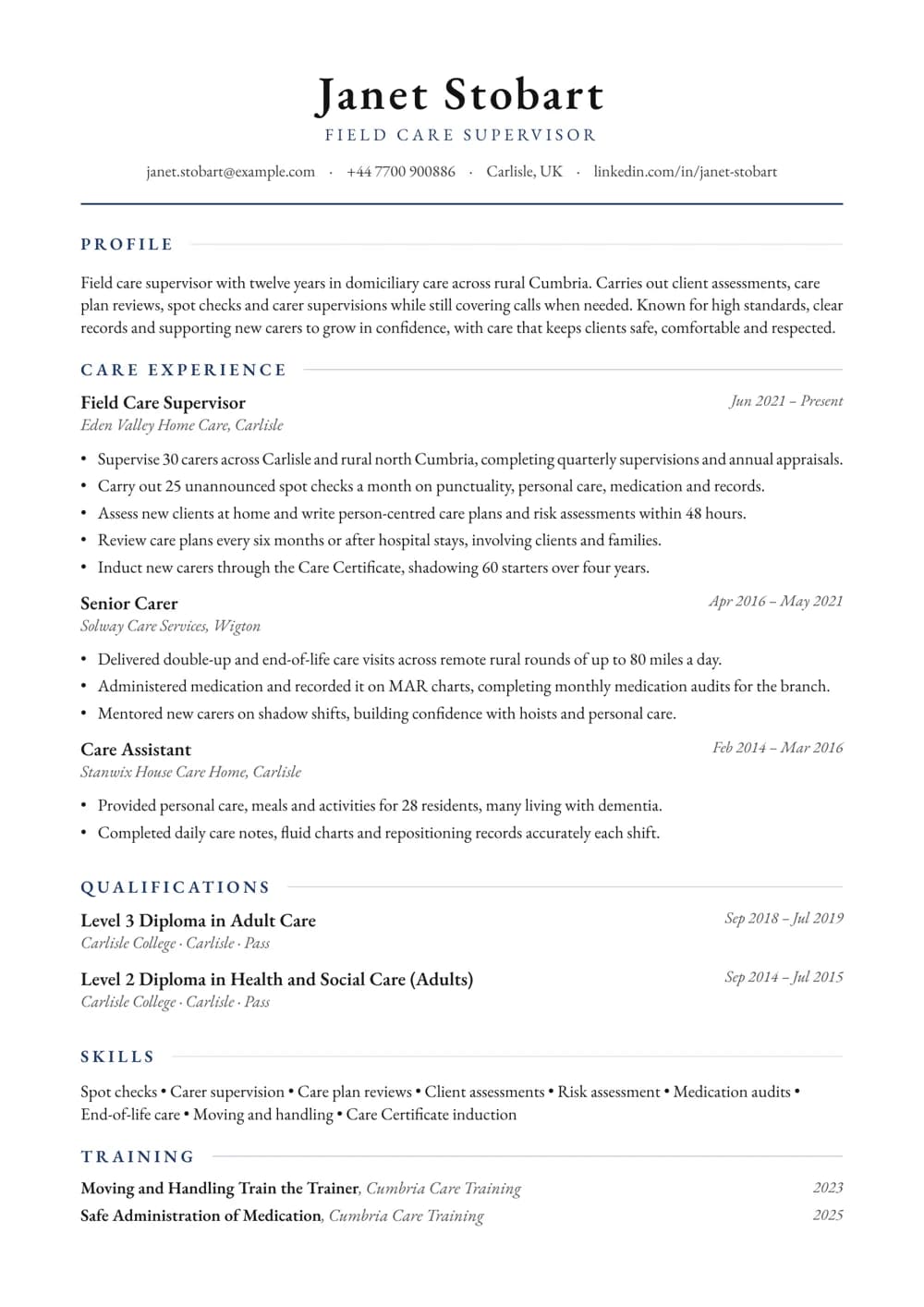Field Care Supervisor CV template