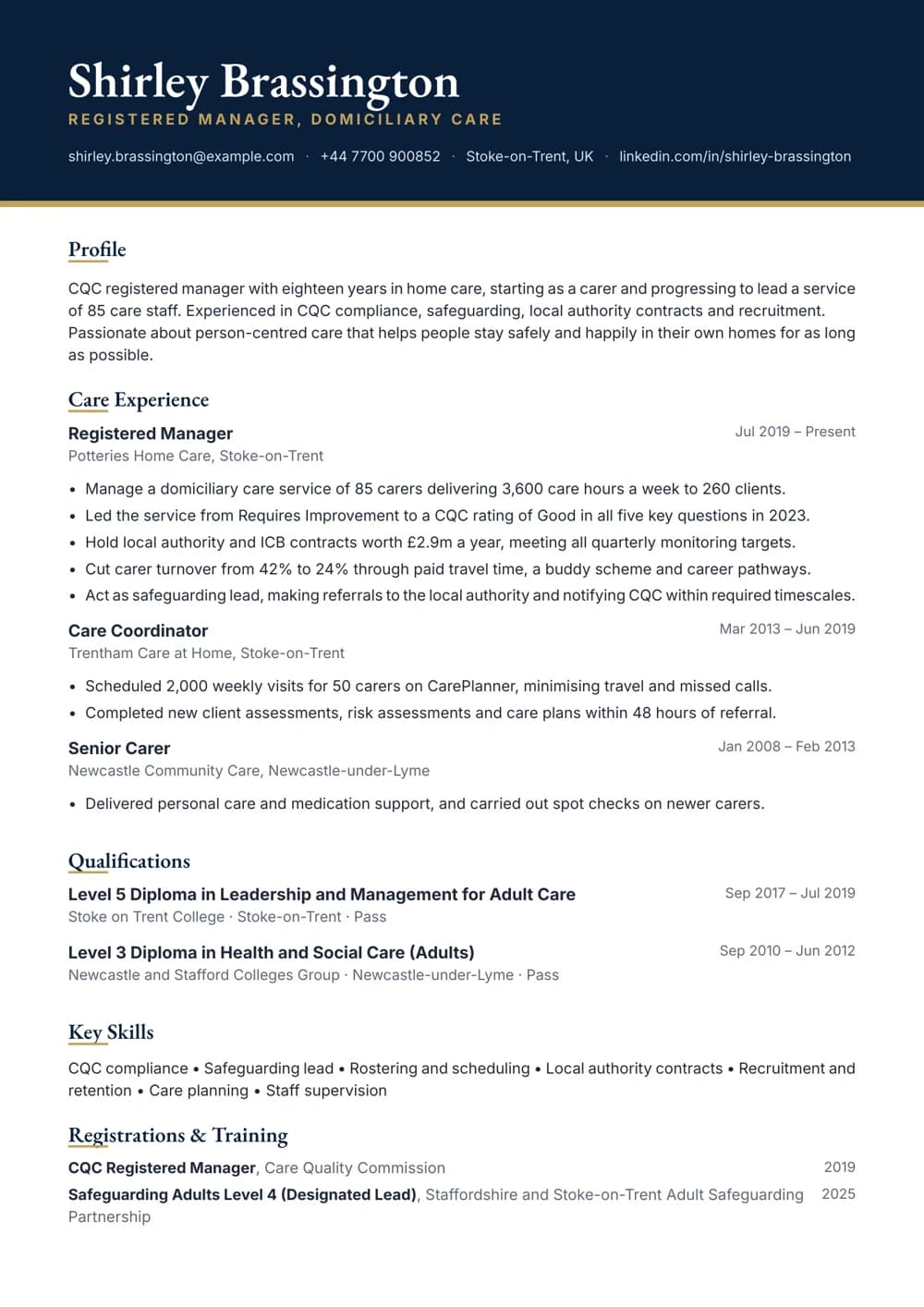domiciliary care manager cv template