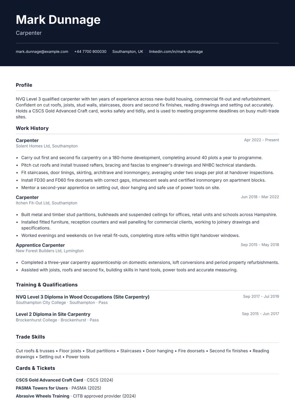 carpenter cv template