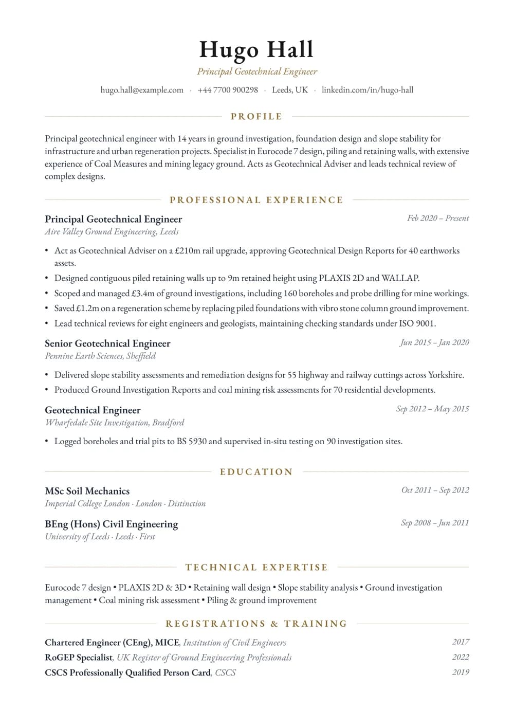 Principal Geotechnical Engineer CV template