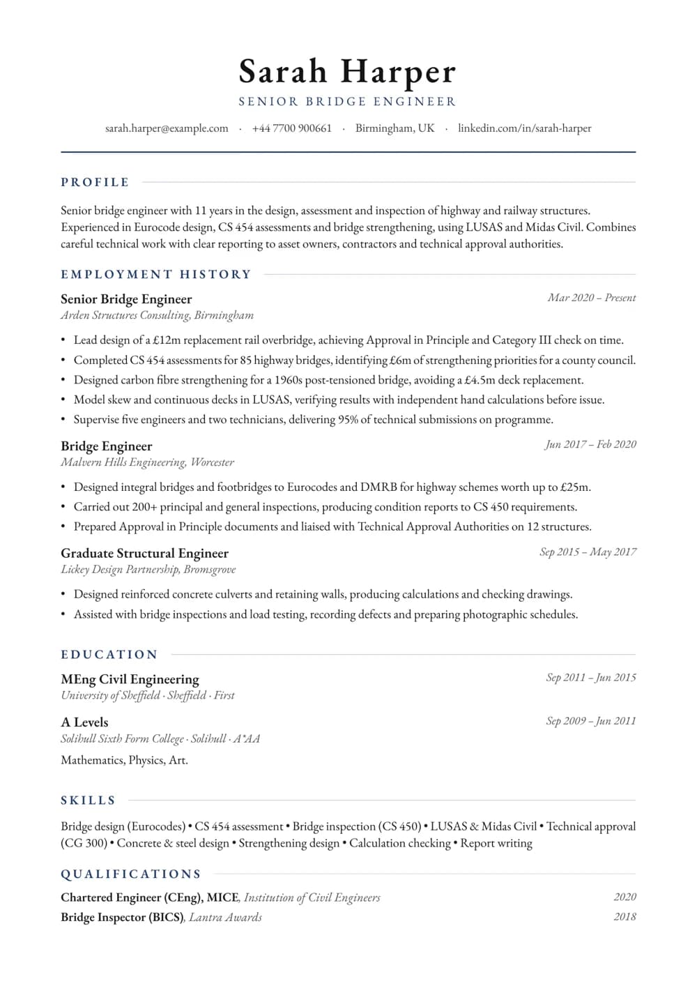 Senior Bridge Engineer CV template