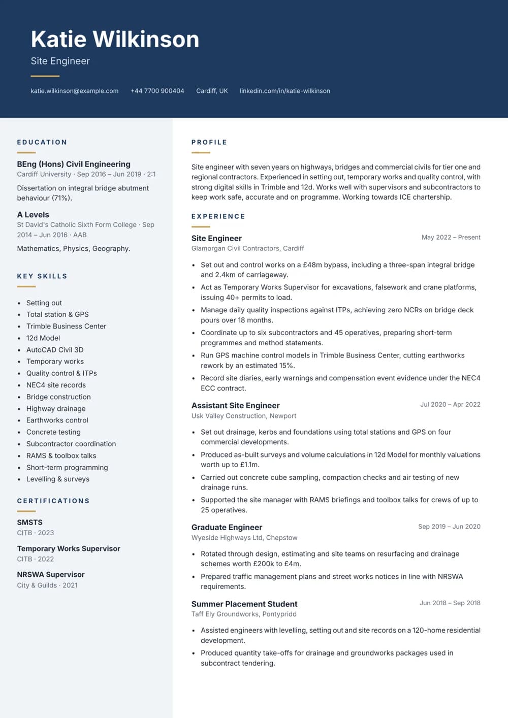 Site Engineer CV template