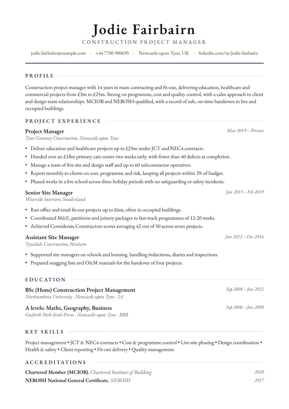 Construction Project Manager CV template