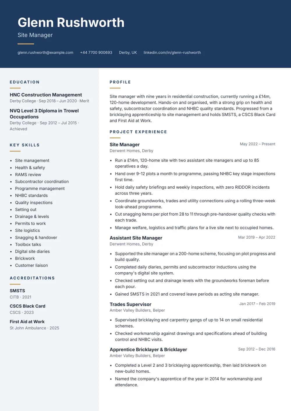 Site Manager CV template
