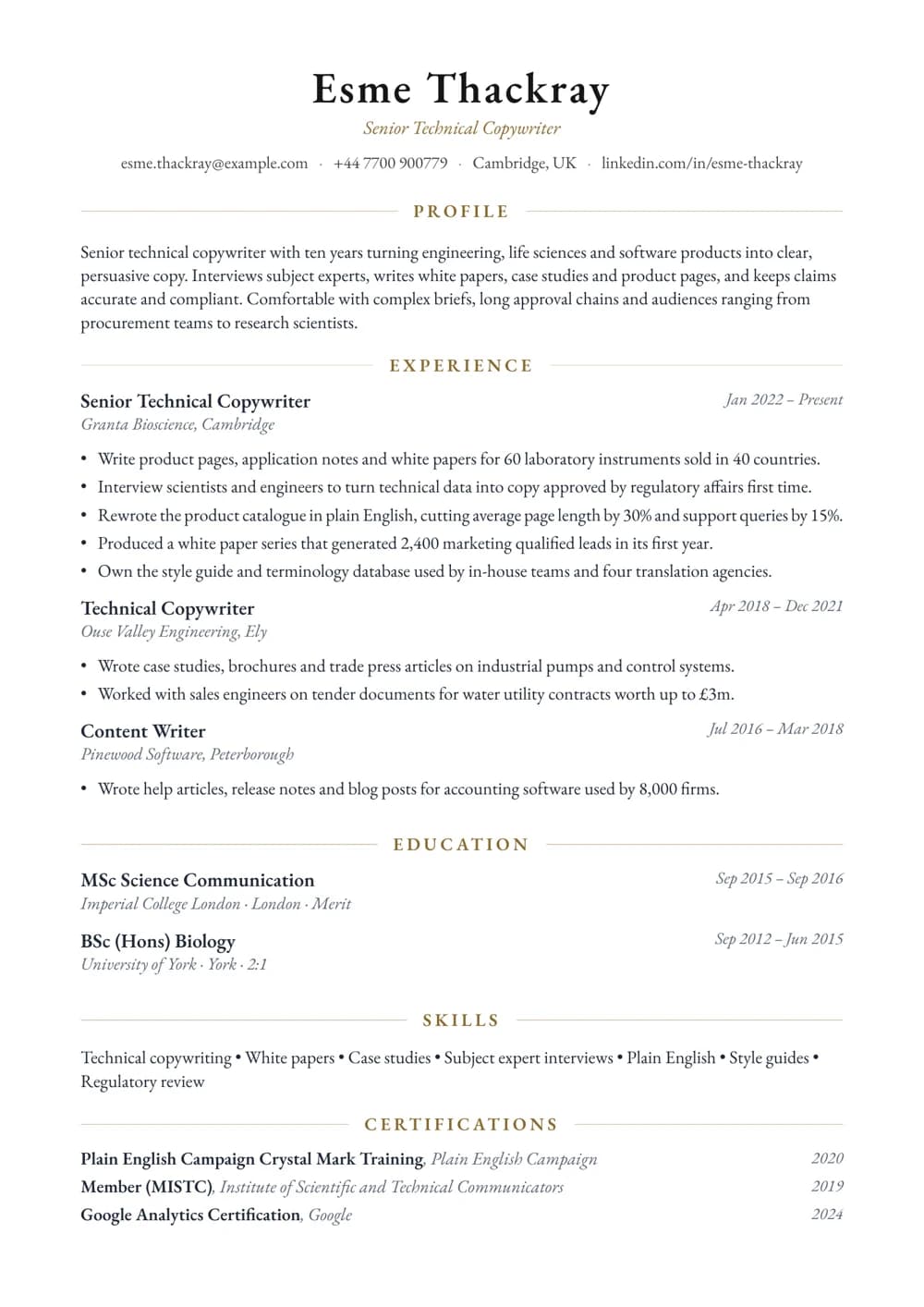 Technical Copywriter CV template