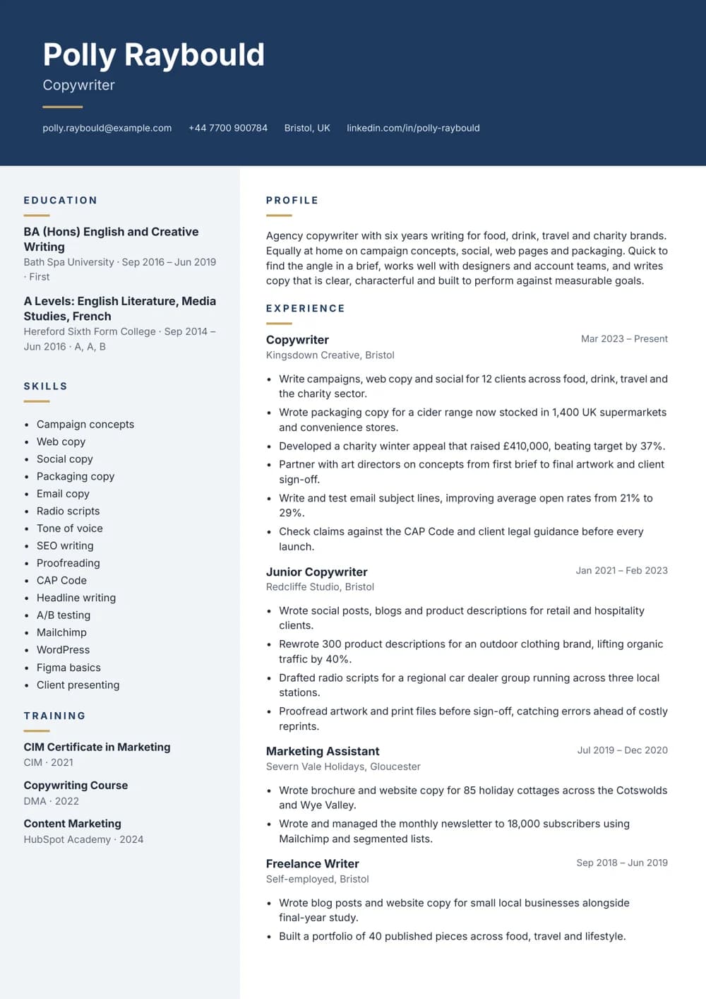 Agency Copywriter CV template