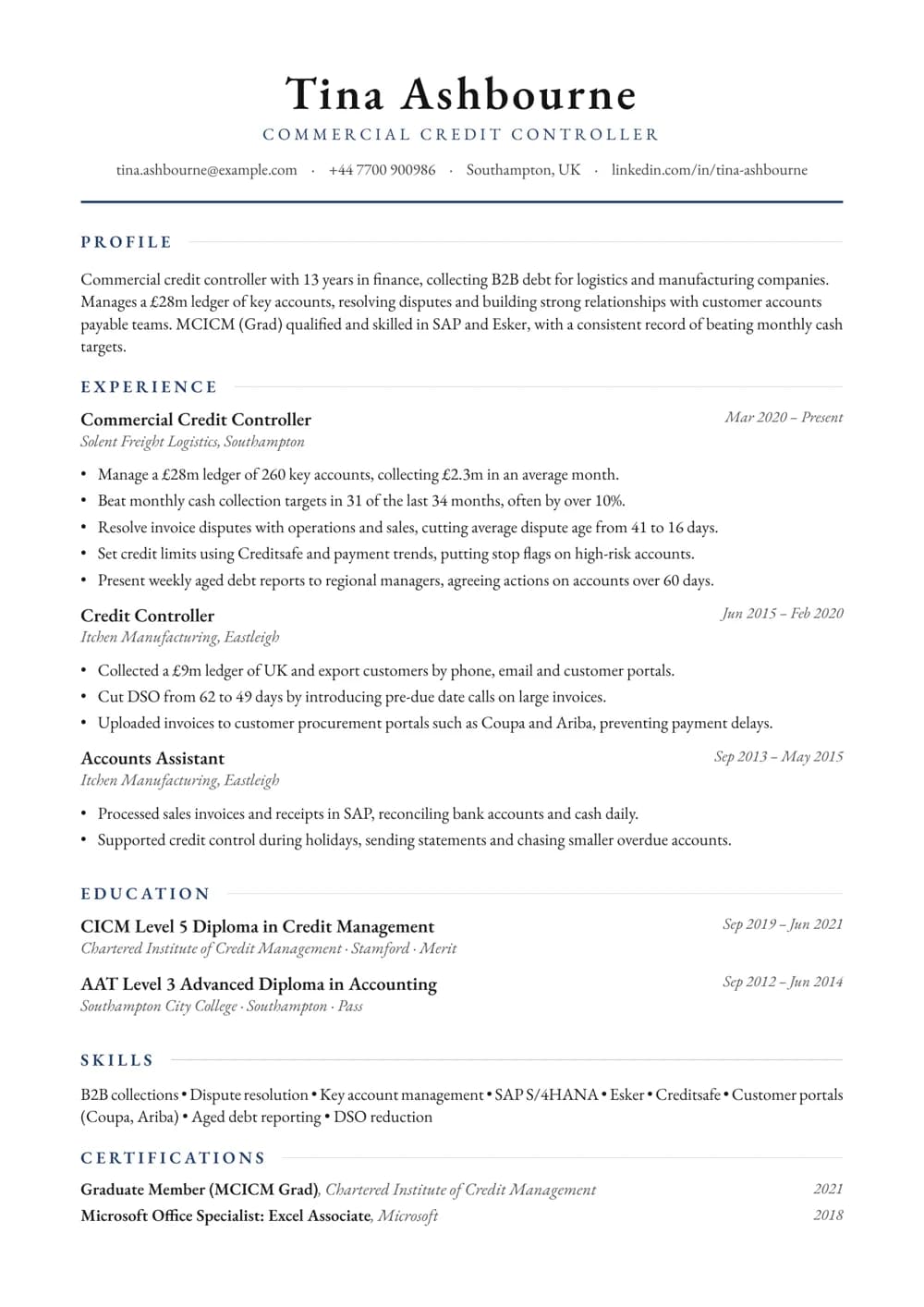 Commercial Credit Controller CV template