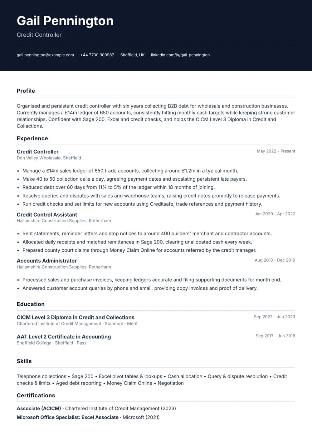 credit controller cv template
