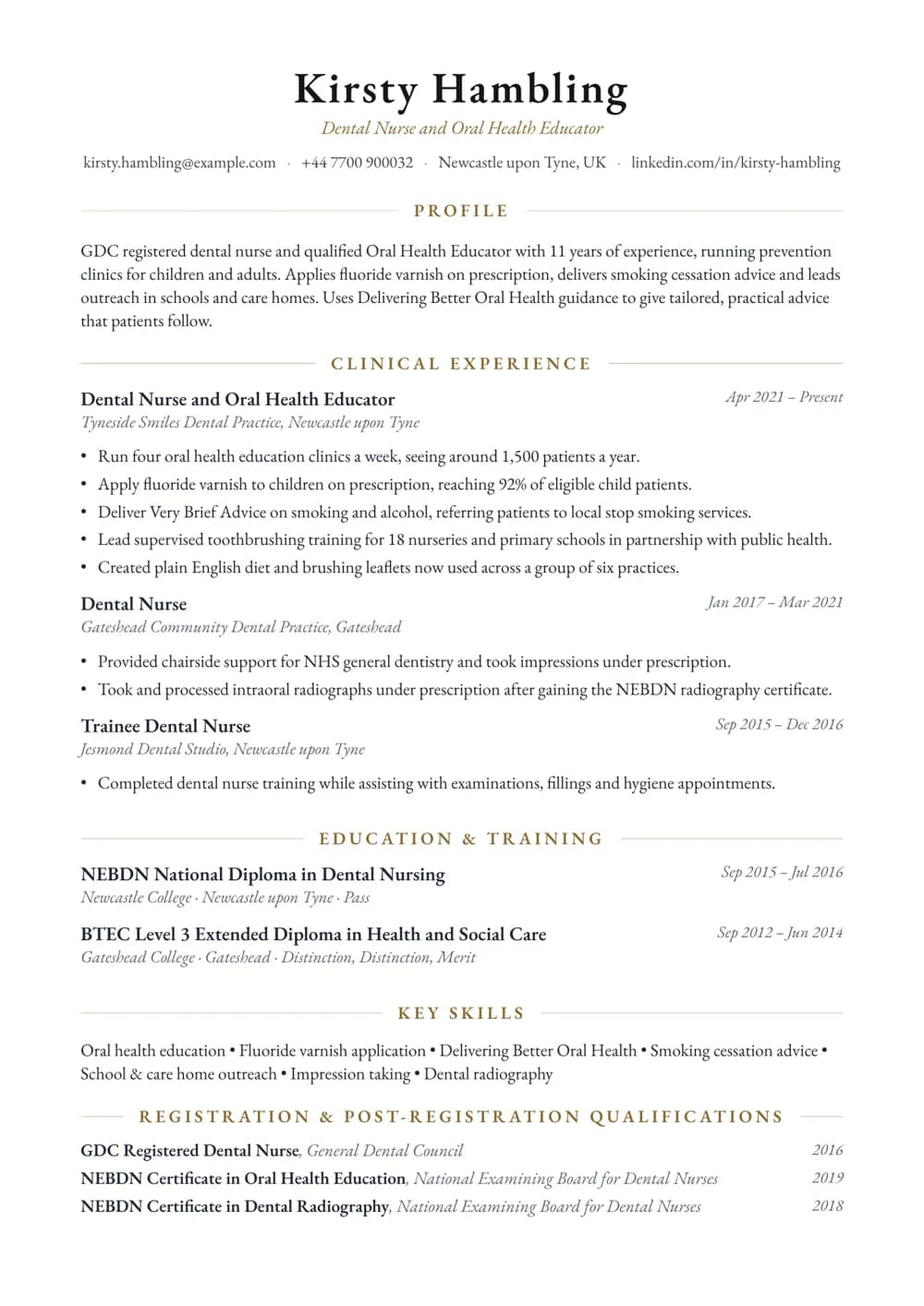 Oral Health Educator CV template