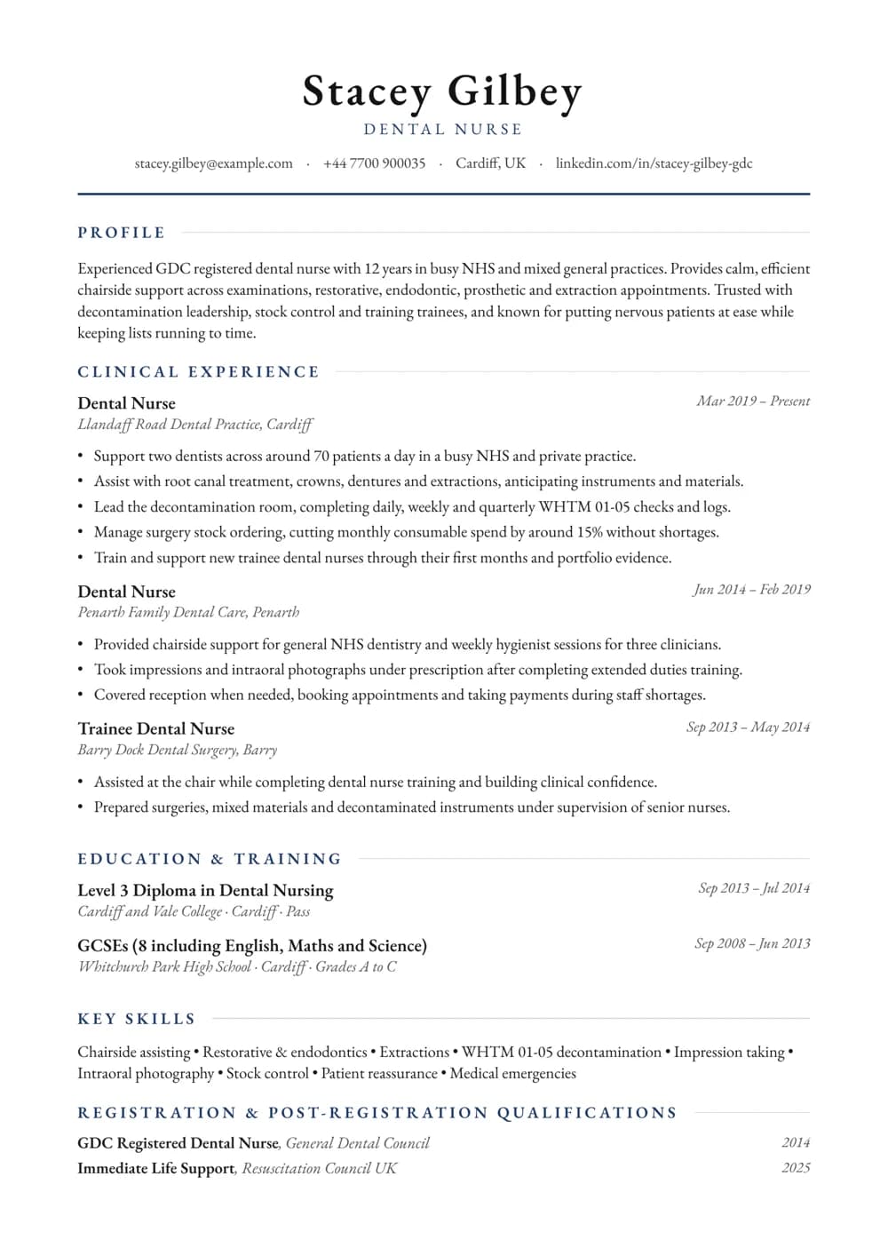General Practice Dental Nurse CV template